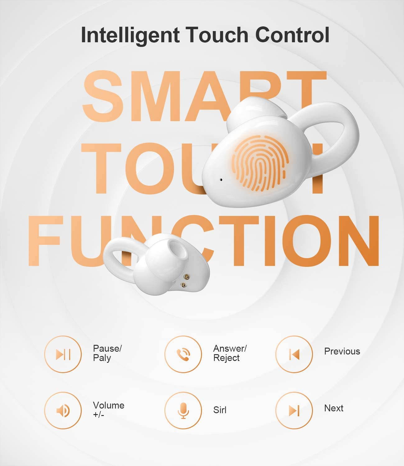 TWS Earphone Touch Wireless Earbuds, CVC 8.0 Noise Cancelling with Deep Bass 1800mAh Charging Case, total 35H Playtime Stereo Call Sweat proof Easy Pairing Gym for iPhone and Android