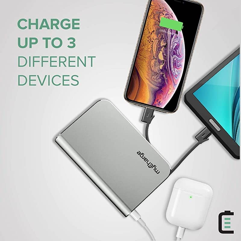 Portable Charger Power Bank HubPlus 6700 mAh Universal External Battery Pack | Foldable AC Wall Plug | Two Built in Cables for Apple iPhone Lightning for Samsung USB Type C Android