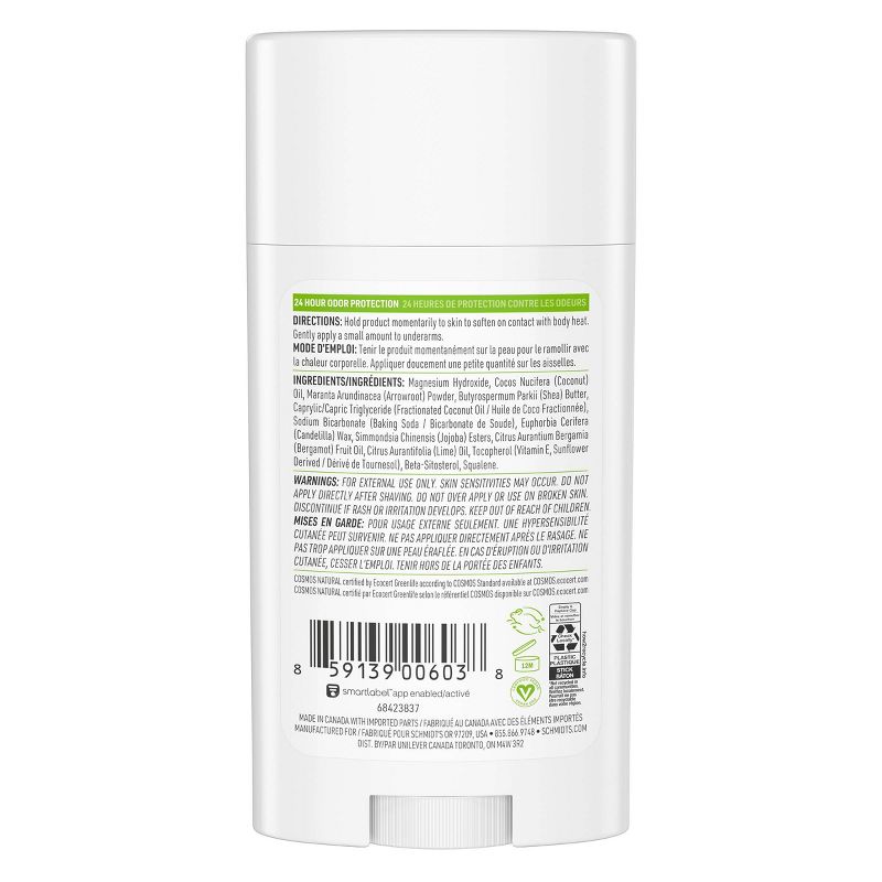 Schmidt's Bergamot + Lime Aluminum-Free Natural Deodorant Stick - 2.65oz
