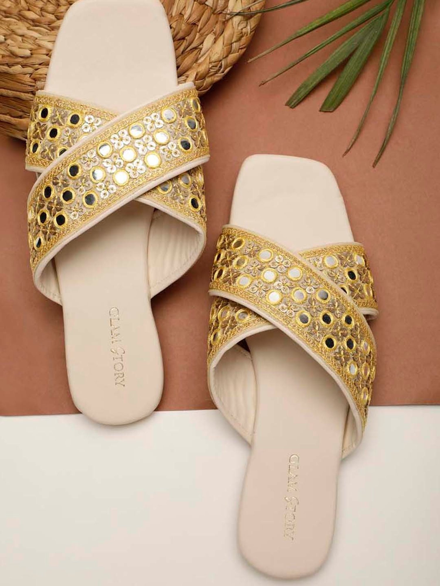 Glam Story Women's Yellow Cross Strap Sandals