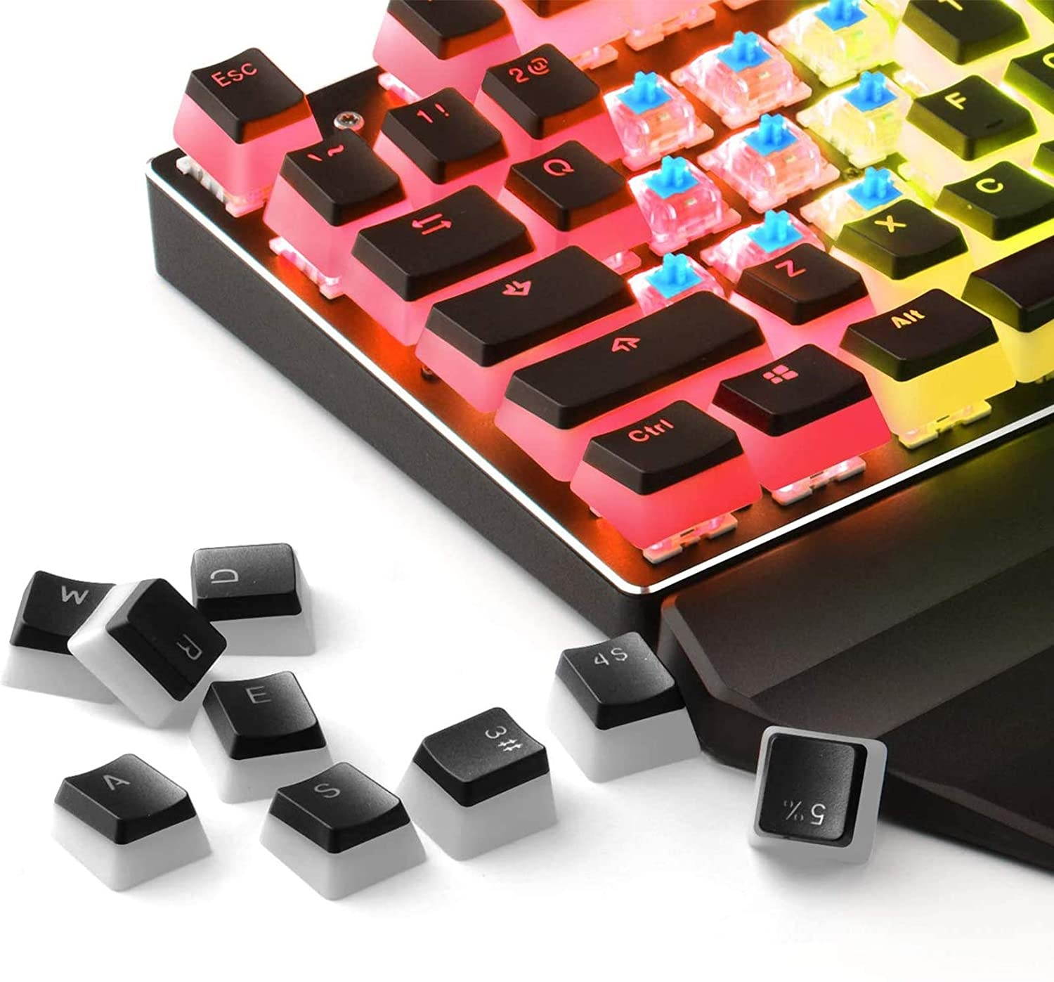 Havit Keycaps 60 87 104 Double Shot Backlit PBT Pudding Keycap Set with Puller for DIY Cherry MX RGB Mechanical Keyboard (Black)