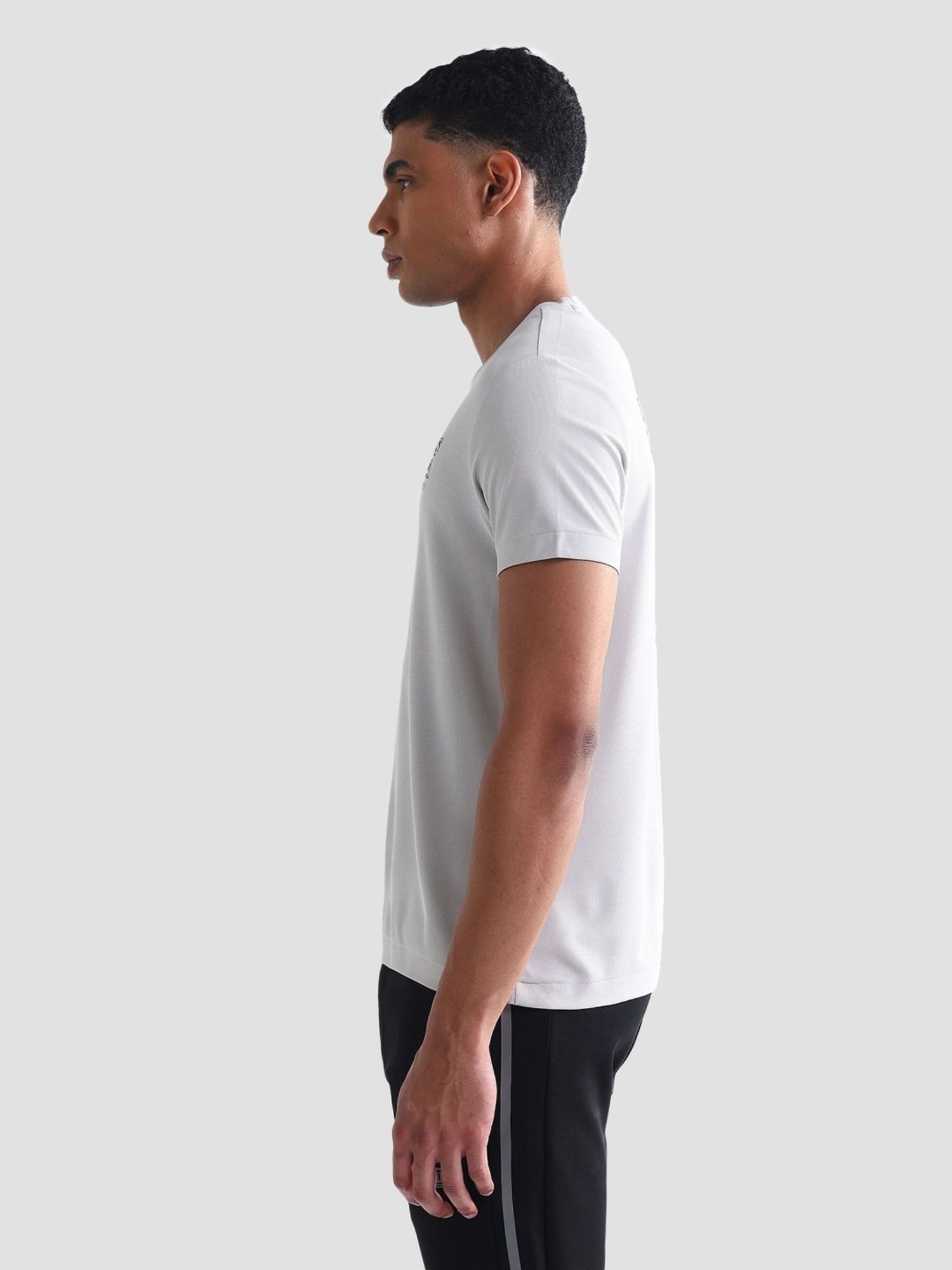 USPA Active Grey Slim Fit Printed Sports T-Shirt