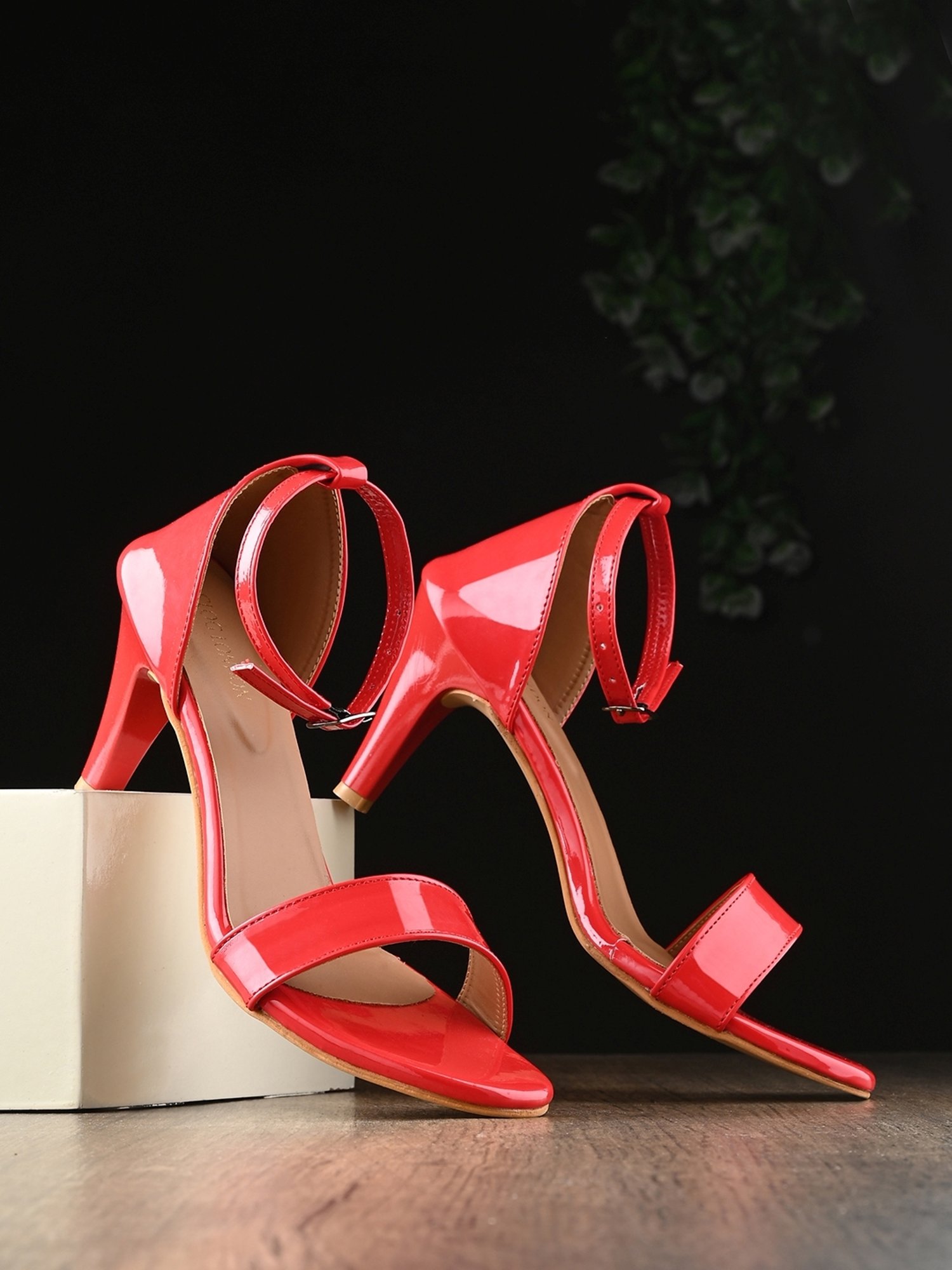 Clog London Women's Red Ankle Strap Stilettos