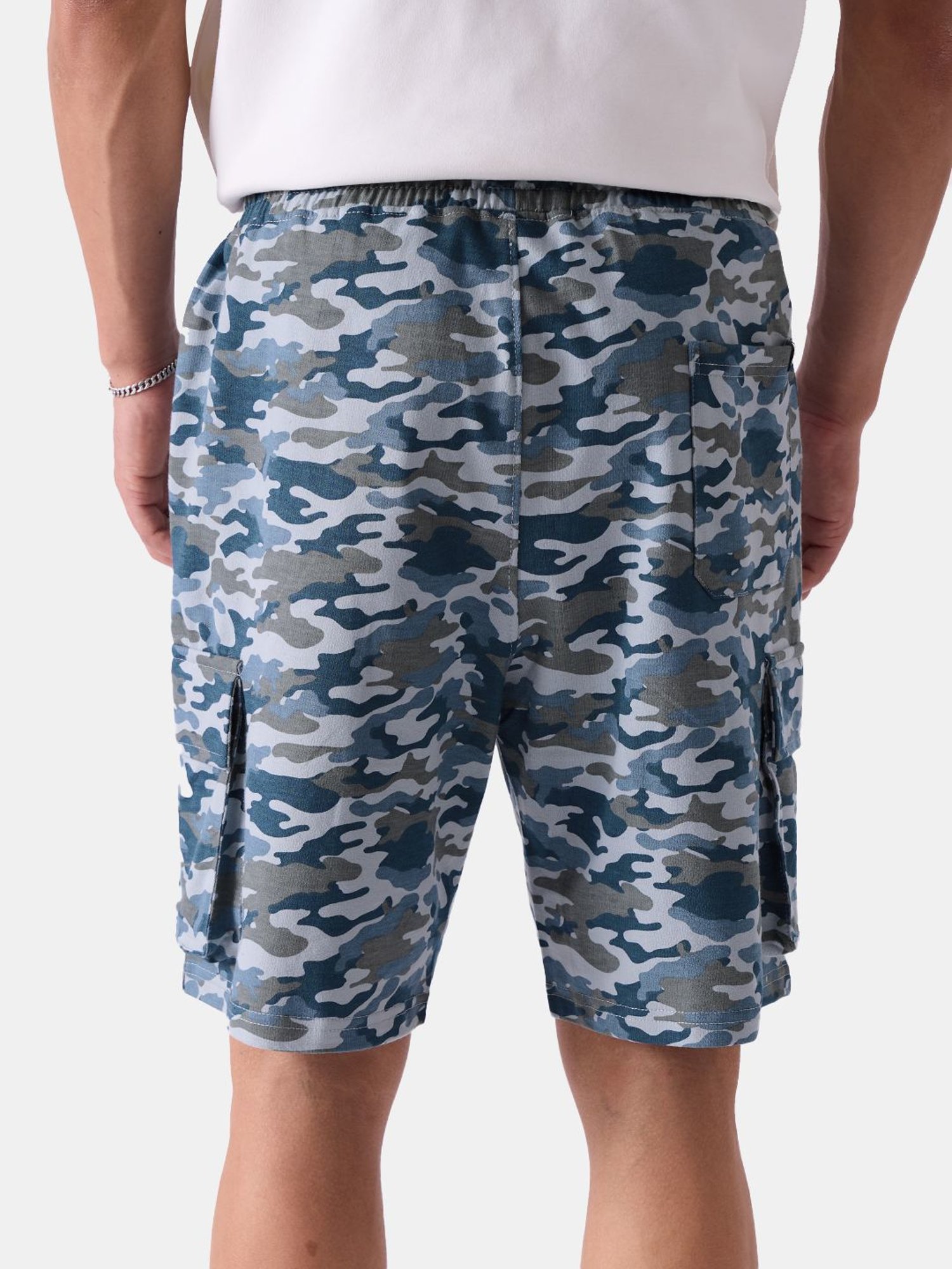 The Souled Store Blue Regular Fit Camouflage Cargo Shorts