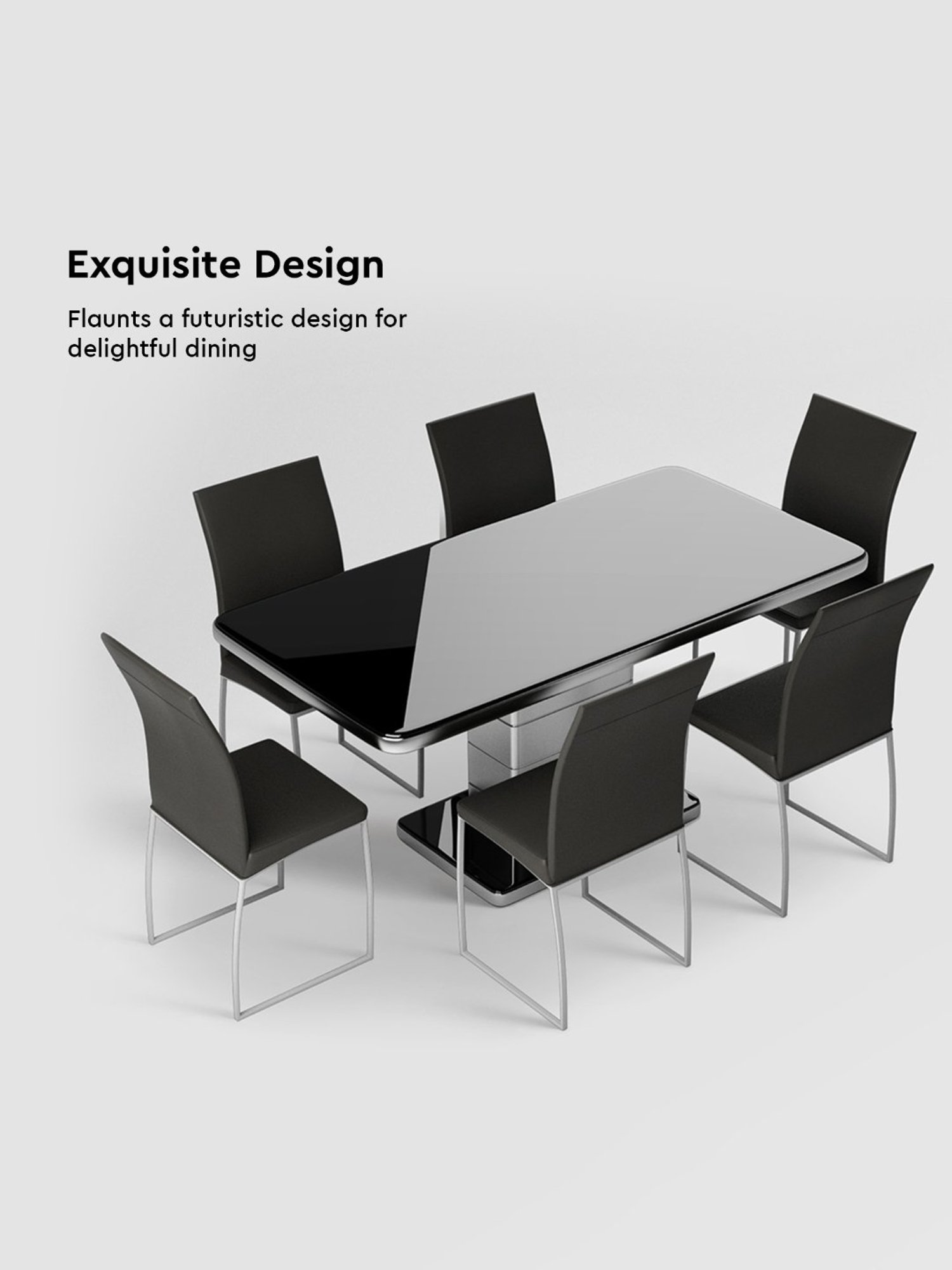 Godrej Interio Neo Apple Grey Tempered Glass 6 Seater Rectangular Dining Table Set