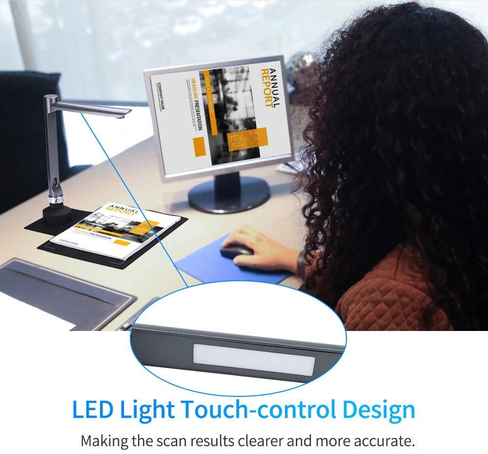 BK F60A 5 Million Pixels Document Camera High Definition Portable Scanner A4 Scanners Smart Office Desk Lamp for File Recognition,  Online Classes and Office Card Passport Recognition Document Camera