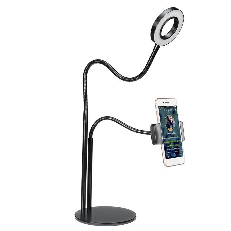 Universal Live Stream Fill Light Desktop Phone Holder Selfile Stand for iPhone Mobile Phone White
