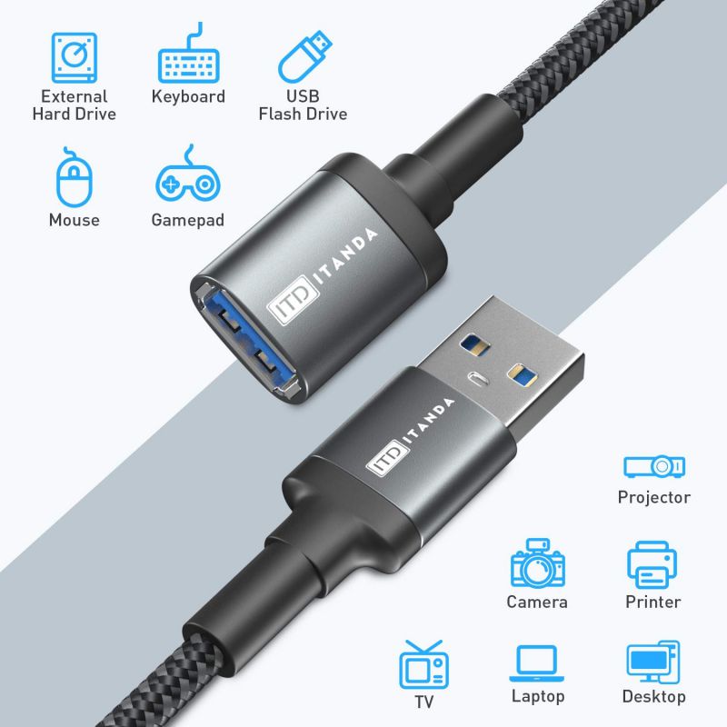 10FT USB Extension Cable USB 3.0 Extension Cord Type A Male to Female ITANDA 5Gbps Data Transfer for Keyboard Mouse Playstation Xbox Flash Drive Printer Camera and More
