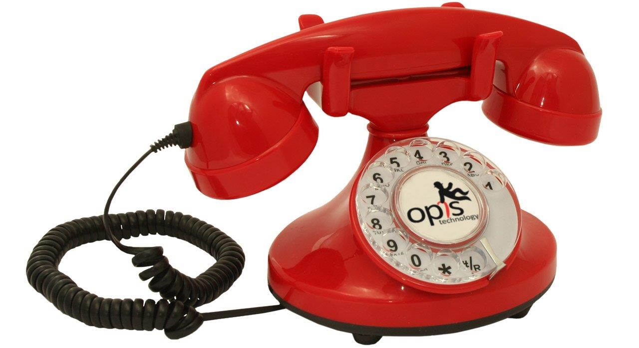 OPIS FunkyFon cable: Rotary dial disc telephone in the sinuous style of the 1920s with modern electronic bell (red)