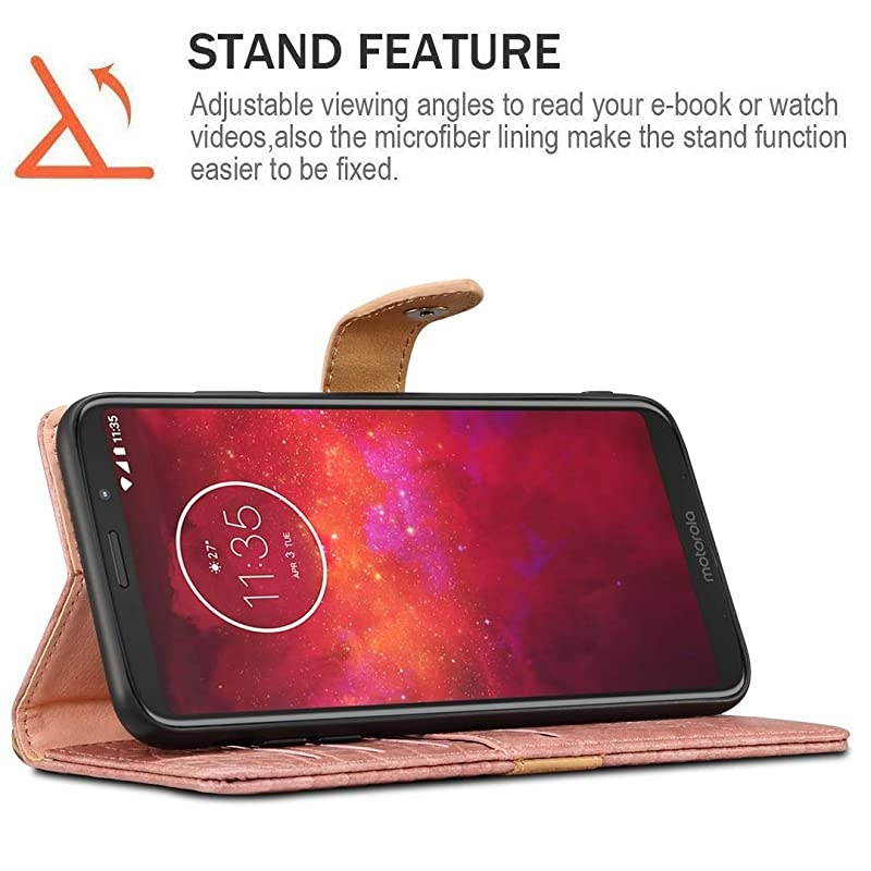 Z3 Play Case,Z3 Case,CH-IC Handmade[Wrist Strap] Flip Folio Leather Wallet Cover with Card Slots, Kickstand, Magnetic Clousure,Cash Pockets for rola Z Play (3nd Gen) 2018 (Pink)