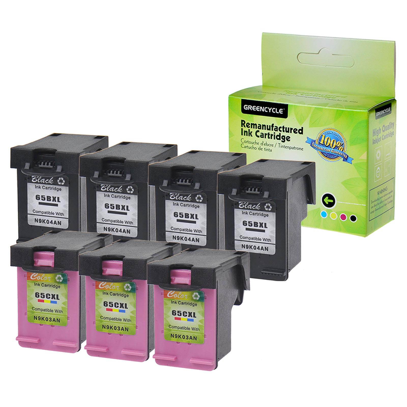 GREENCYCLE High Yield (4 Black,3 Color) 65XL 65 XL N9K04AN N9K03AN Ink Cartridge Compatible HP Deskjet Printers - With Chip