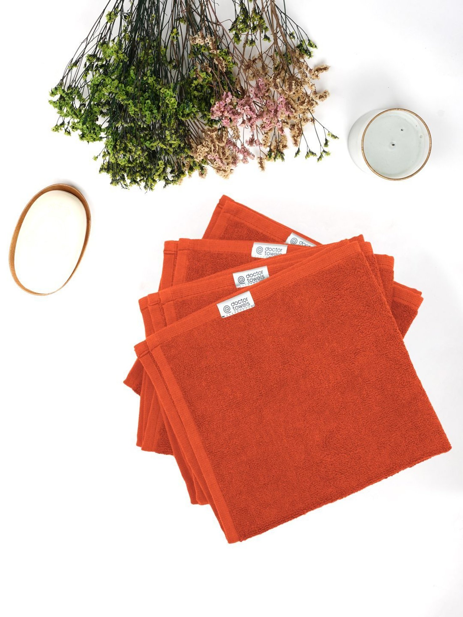 Doctor Towels Banana X Cotton Orange 550 GSM Viscose Face Towel (Set of 4)