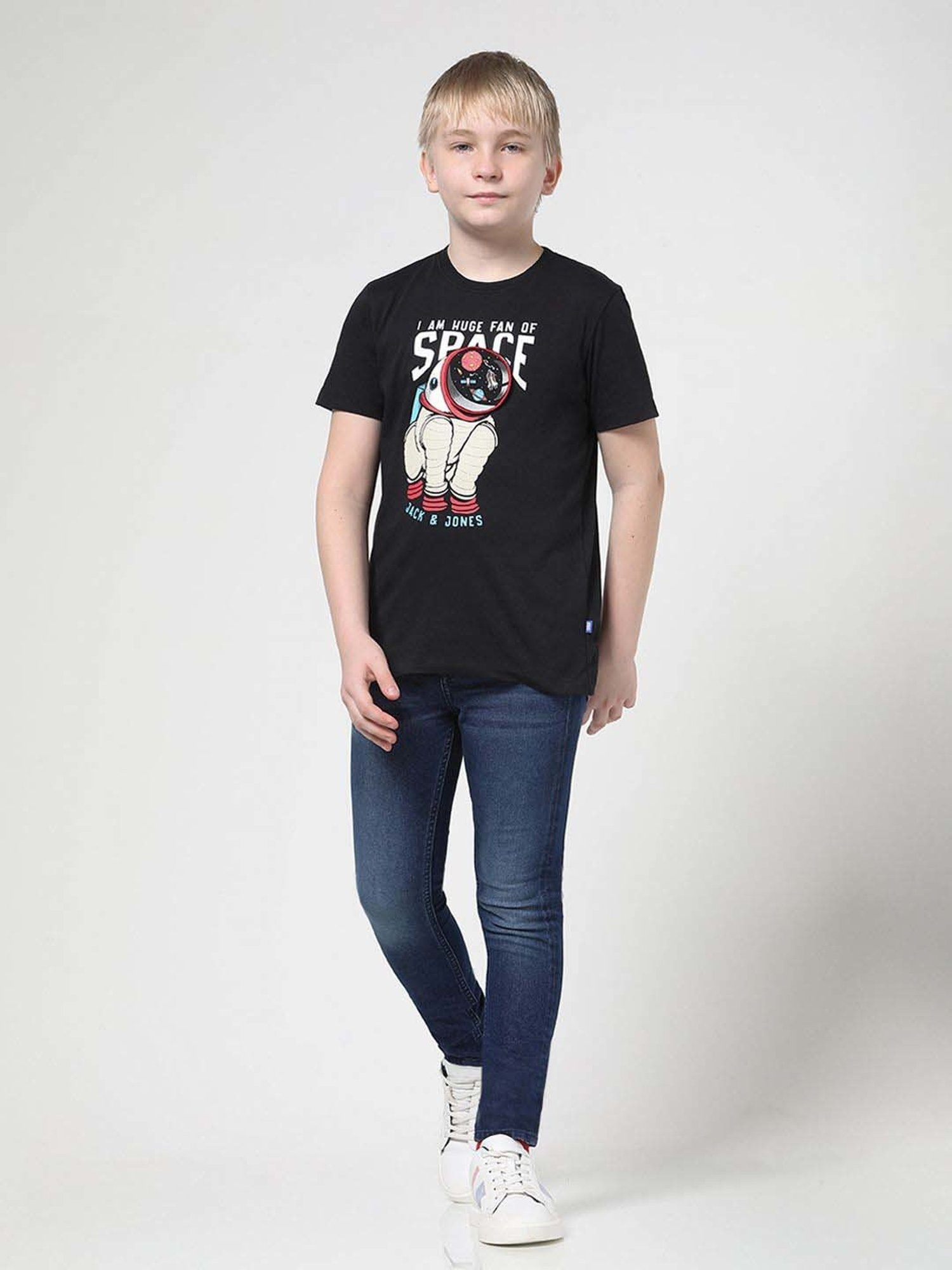 Jack & Jones Junior Jet Black Cotton Applique T-Shirt