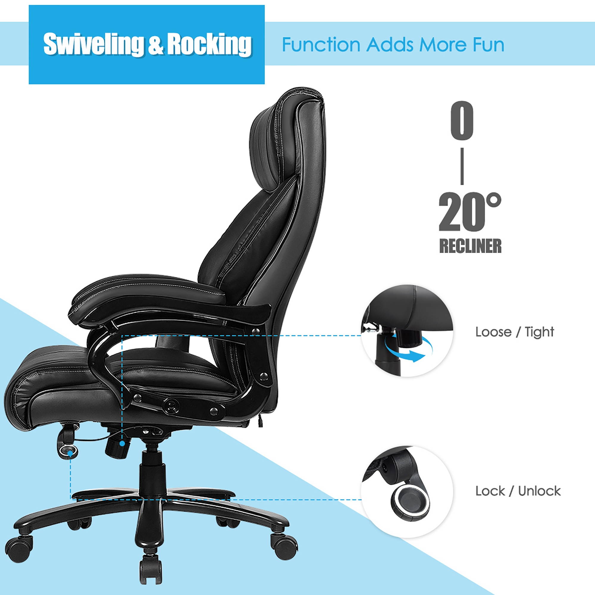 Costway Big & Tall 400lb Massage Office Chair Executive PU Leather Computer Desk Chair