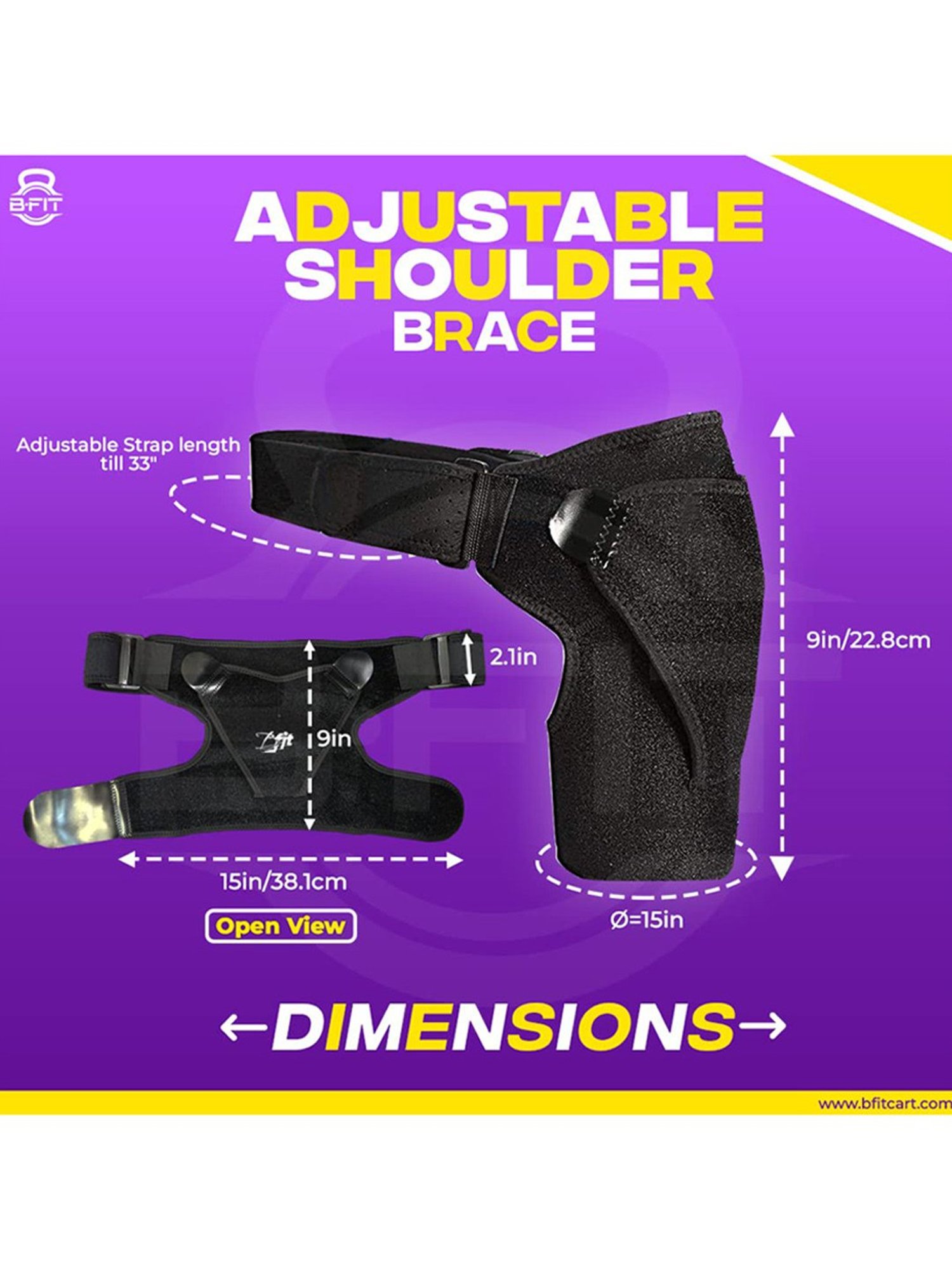 B fit Adjustable Brace for Torn Rotator Cuff (Free Size, Black)