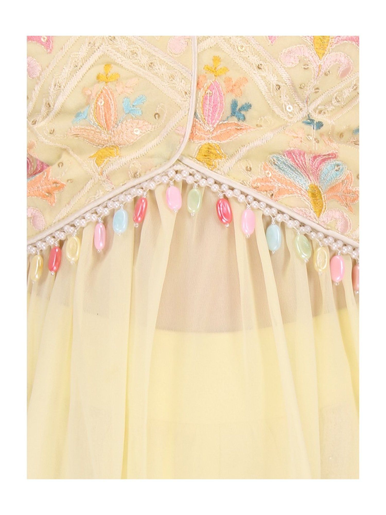 Cutecumber Kids Yellow Embroidered Full Sleeves Kurta with Plazzos