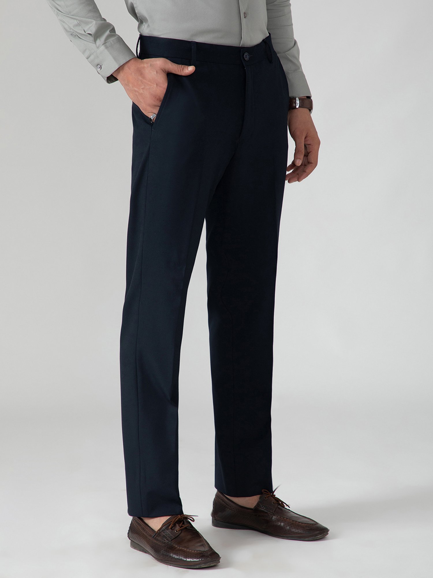 SUBTRACT Navy Slim Fit Flat Front Trousers