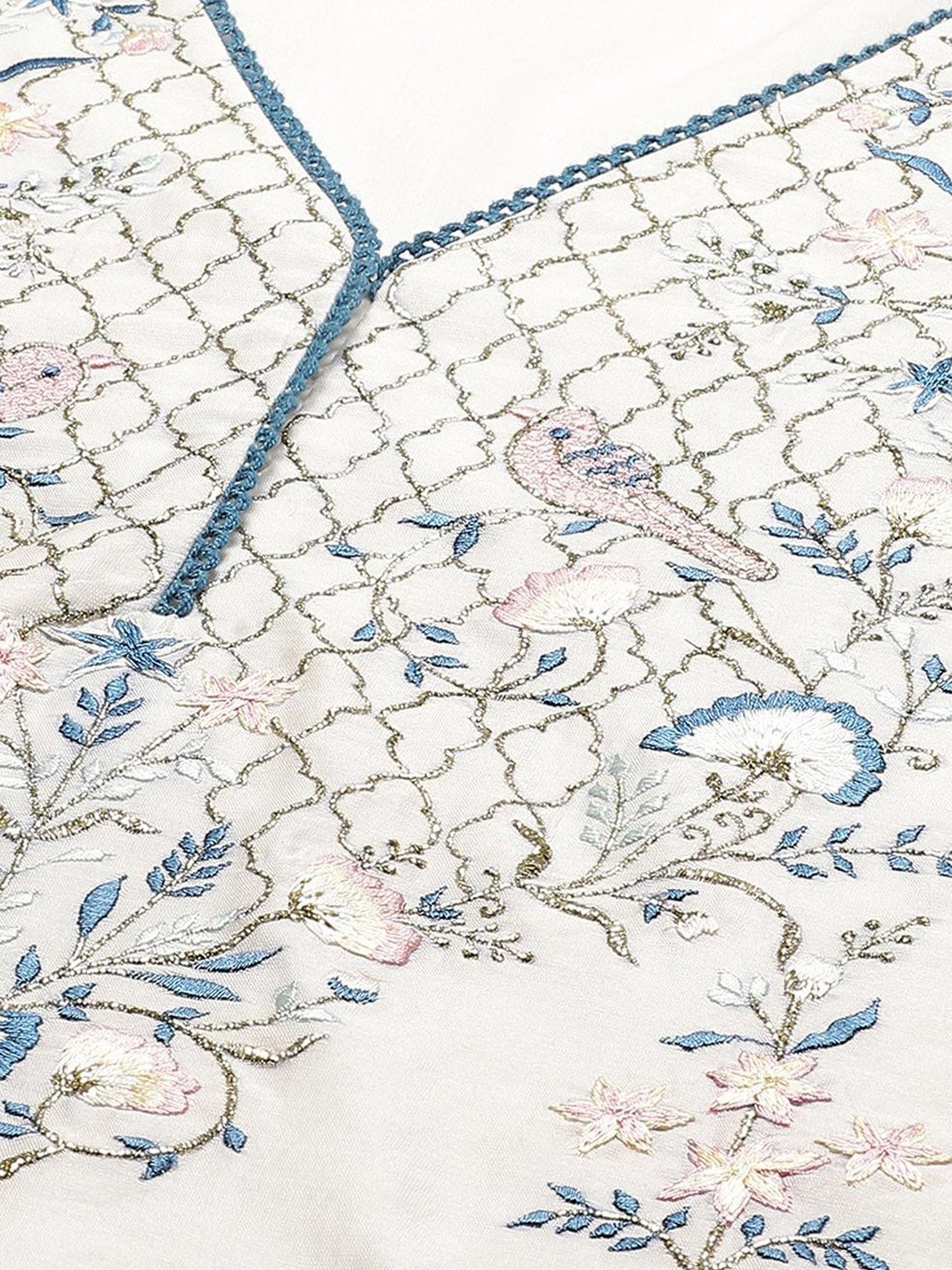 Biba White & Blue Embroidered Kurta Palazzo Set With Dupatta