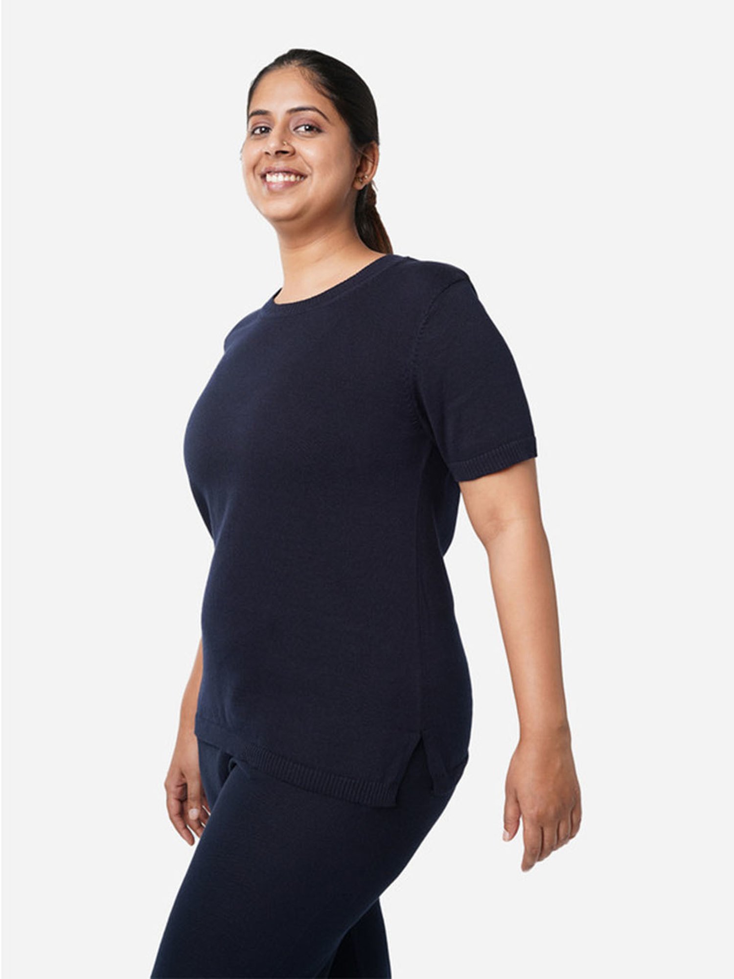 BlissClub Navy At-Ease Cotton Knit Top