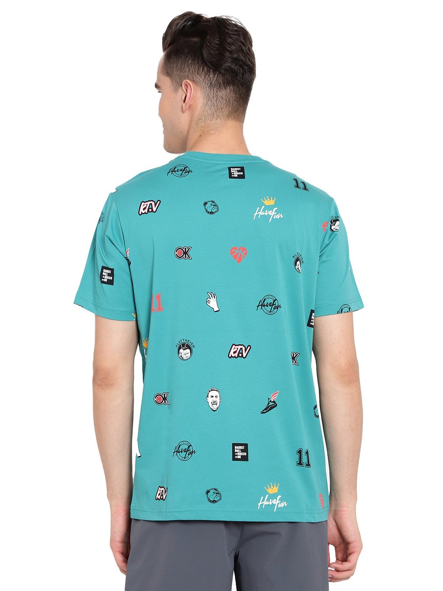 Anta Turquoise Regular Fit Printed Crew T-Shirt