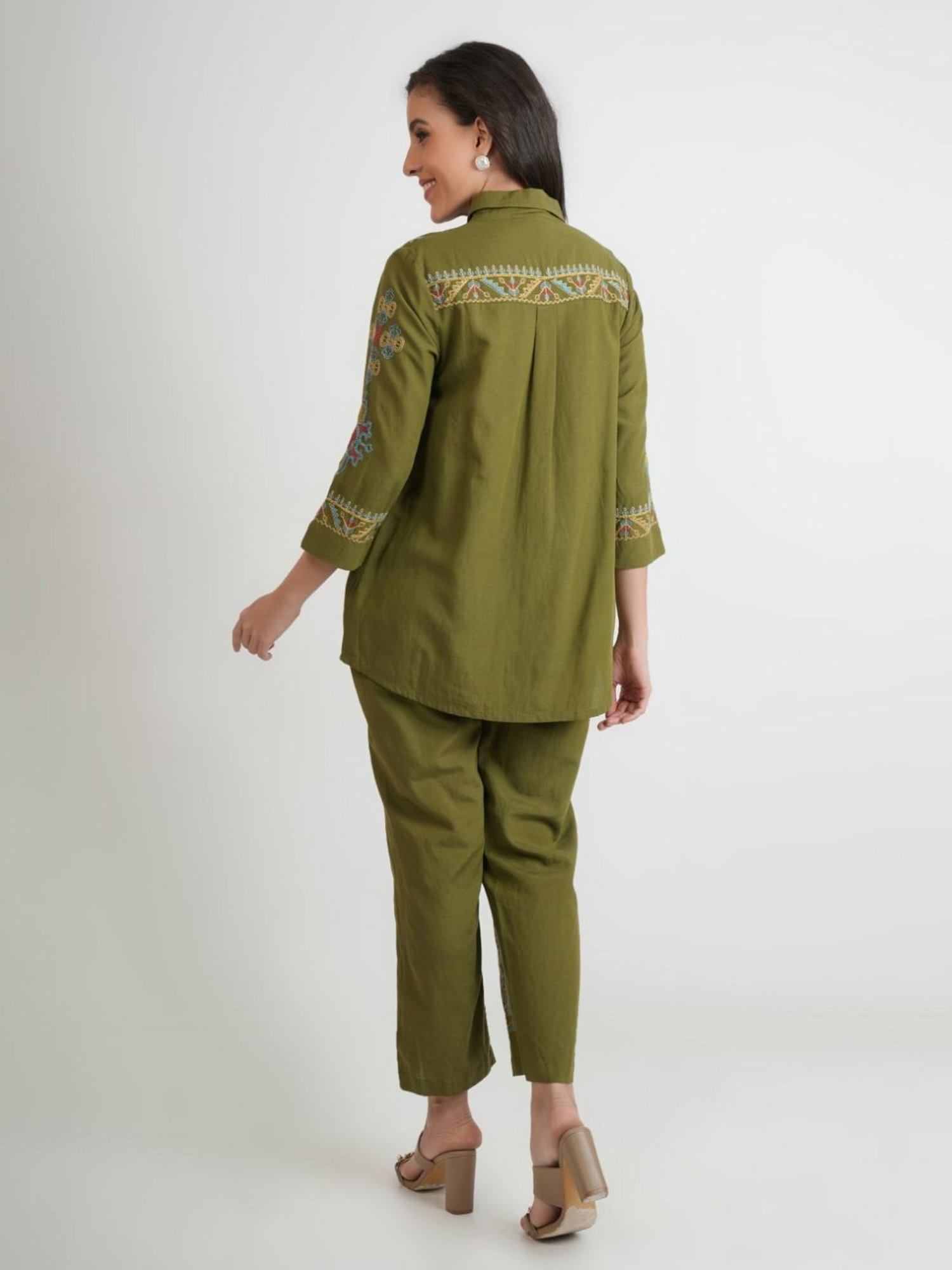 Kaftanize Green Chakori Printed Shirt And Pant