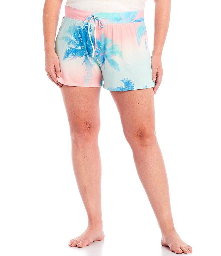 Jasmine & Ginger Plus Tropical Print Coordinating Jersey Knit Shorts