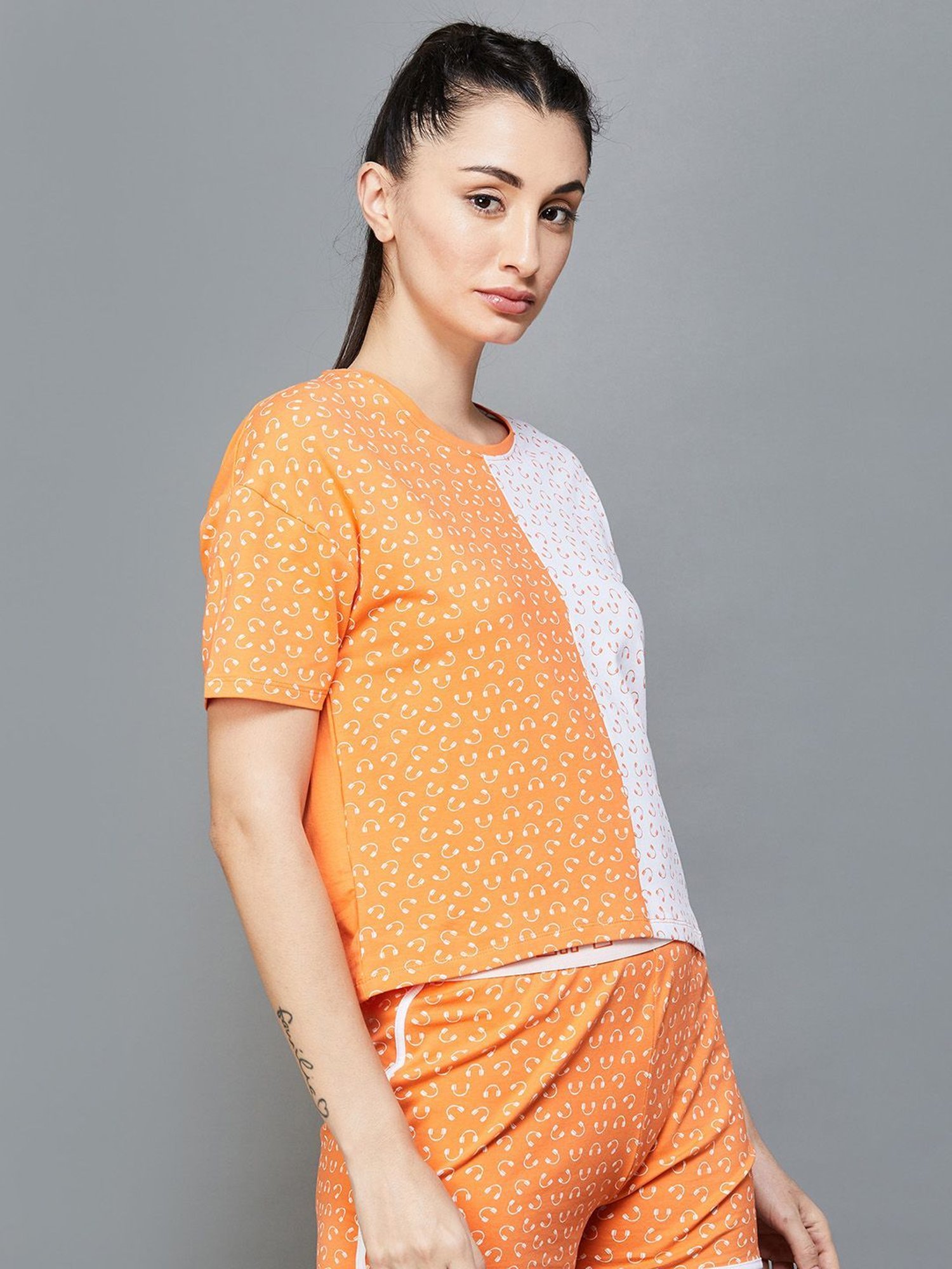 KAPPA Orange & White Cotton Printed Sports T-Shirt