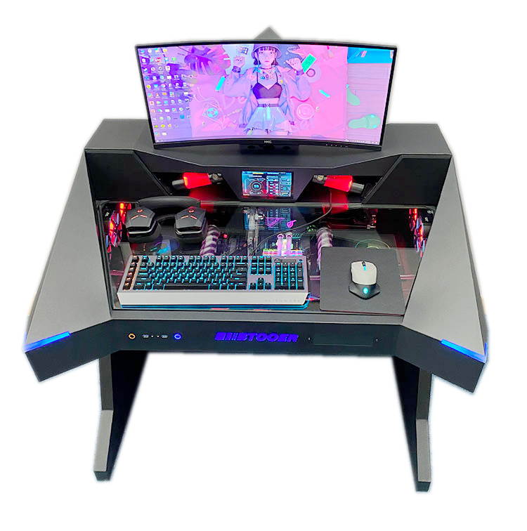 ALAMENGDA  Full Tower Computer Case All-in-one Desk Case Desk / DIY Cool Transparent Built-in MOD / Large Computer Case Table/With Small Secondary Screen