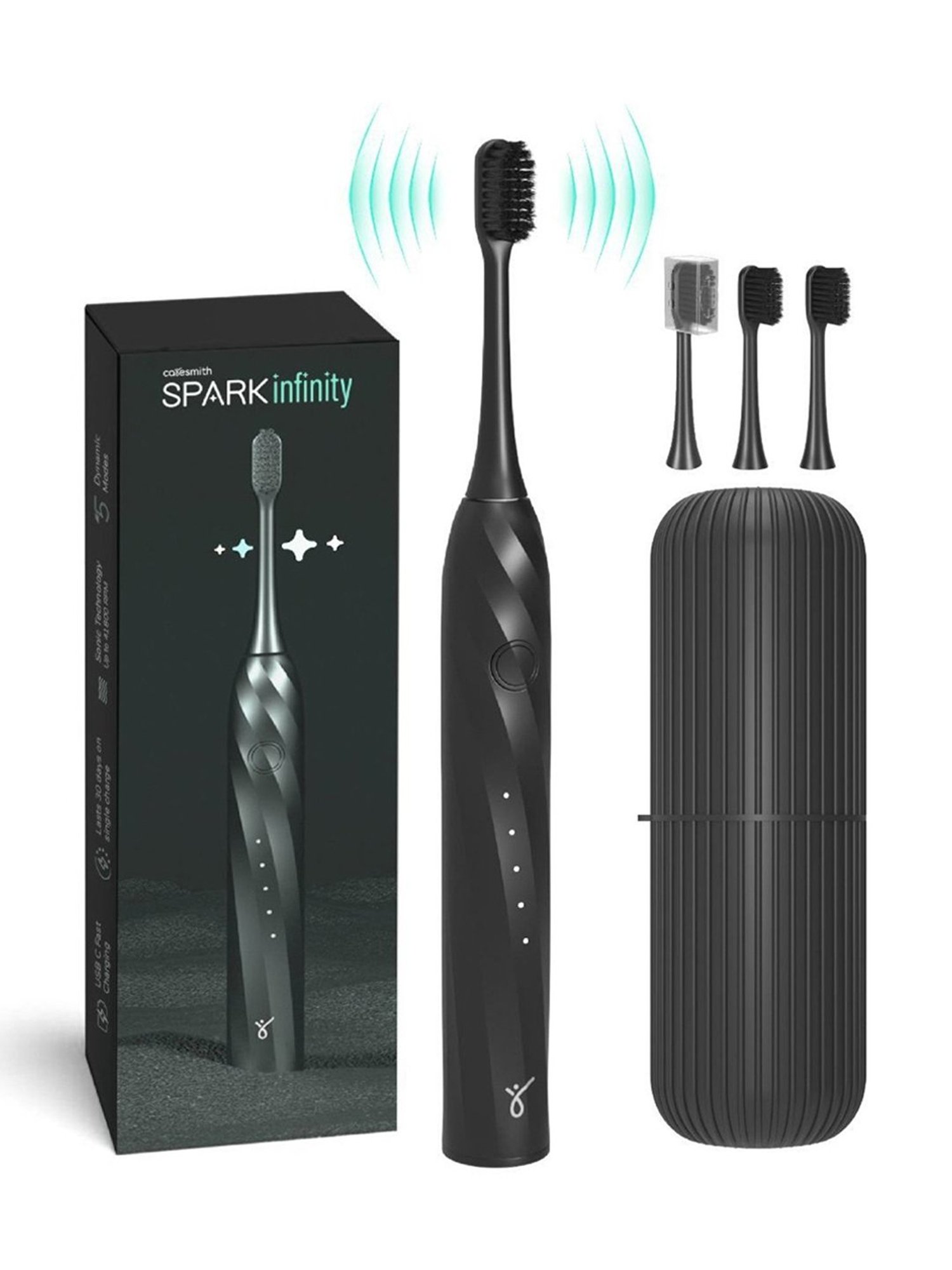 Caresmith SPARK Infinity Electric Smart Toothbrush with 3 Brush Heads & Travel Case (Black)