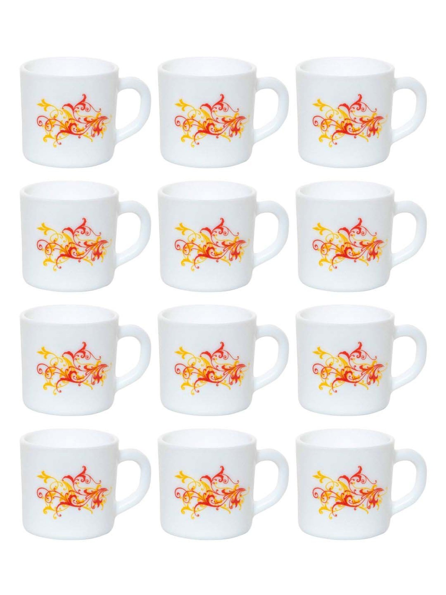 Cello Dazzle Stella White & Red Glass Coffee Mug (0.18 L) - Set of 12