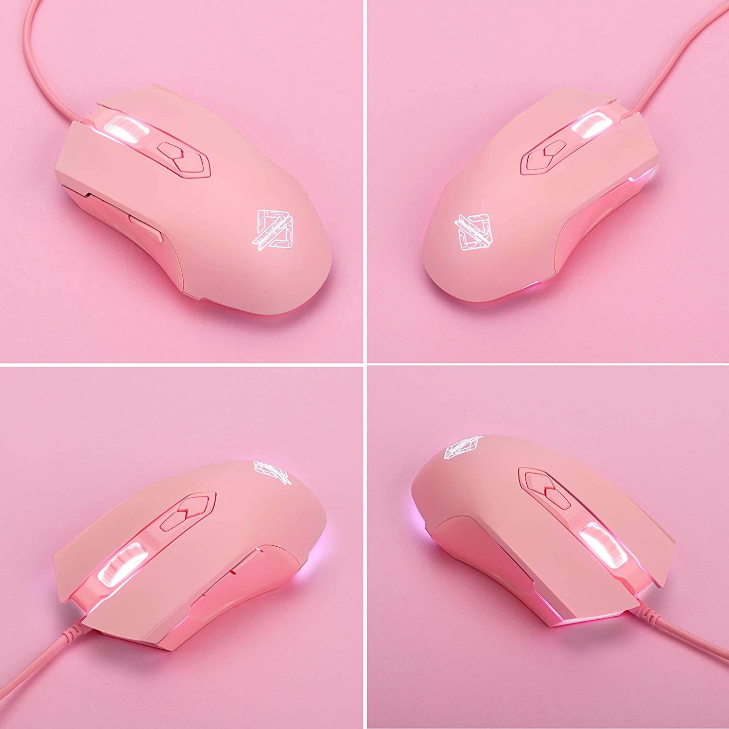 Lomi-luskr AJ52 Gaming Mice Wired Programmable 7 Buttons Computer Mice with RGB LED Backlit 200-4800 DPI Adjustablefor Windows/Mac OS/Linux (Pink)