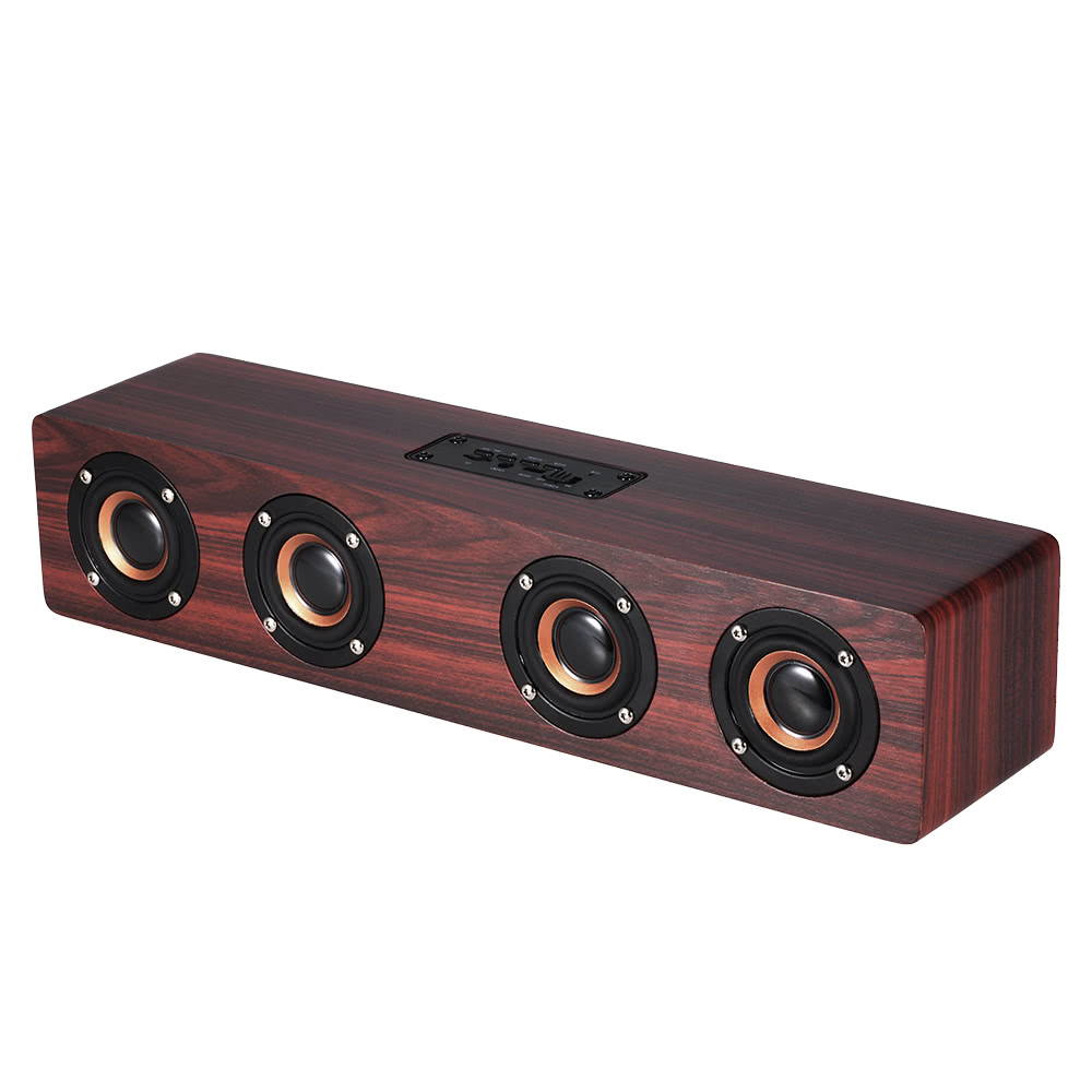 W8 Red Wood Grain Bluetooth Speaker Bluetooth 4.2 Four Louderspeakers Super Bass Subwoofer Hands-free with Mic 3.5mm AUX-IN TF Card 3000mAh Battery for Home