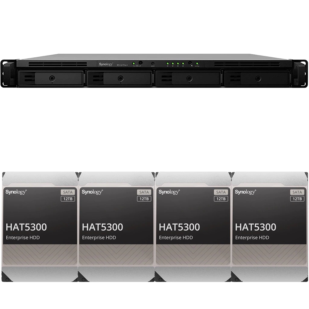 Synology RS1619xs+ RackStation with 32GB RAM and 64TB (4 x 16TB) of HAT5300 Synology Enterprise Drives Fully Assembled and Tested By CustomTechSales