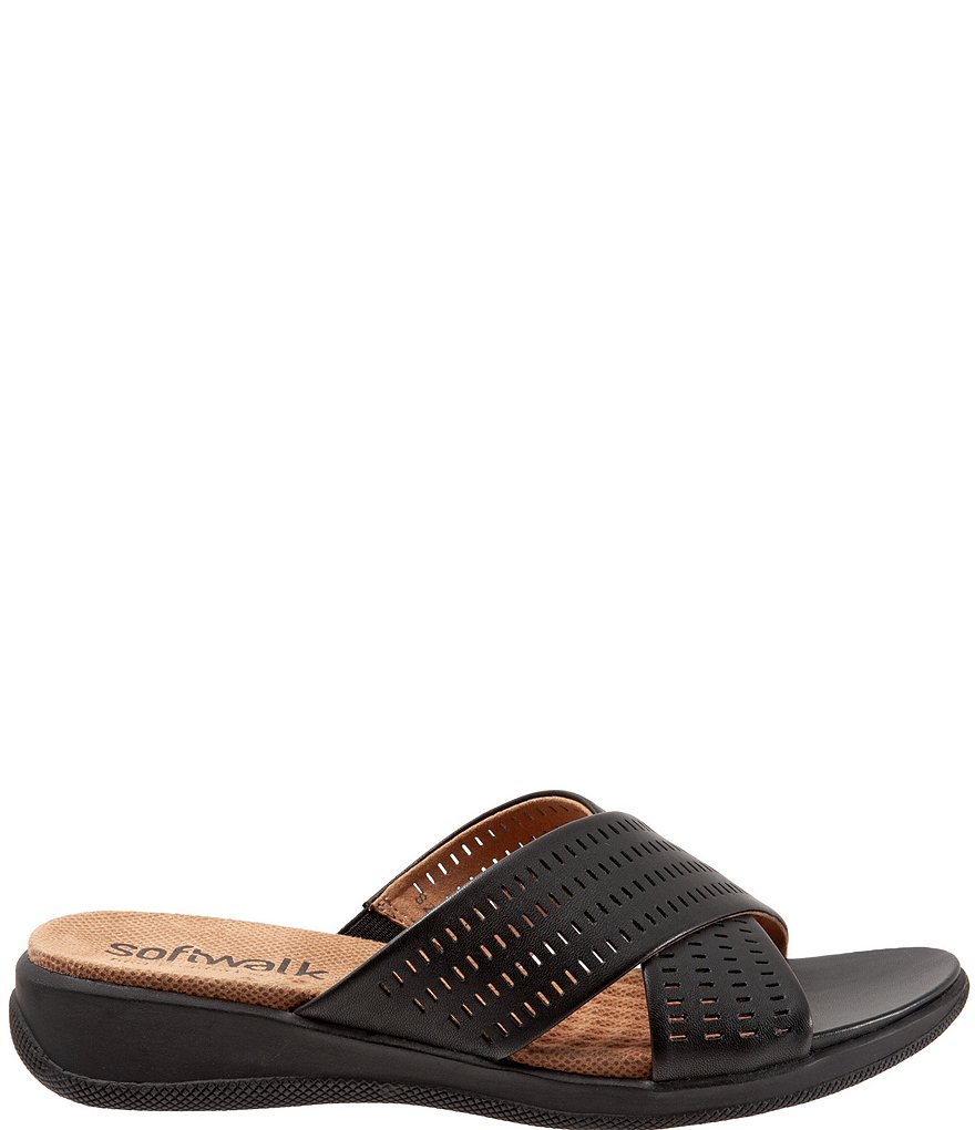 Softwalk Tillman II Perforated Leather X Band Wedge Slides