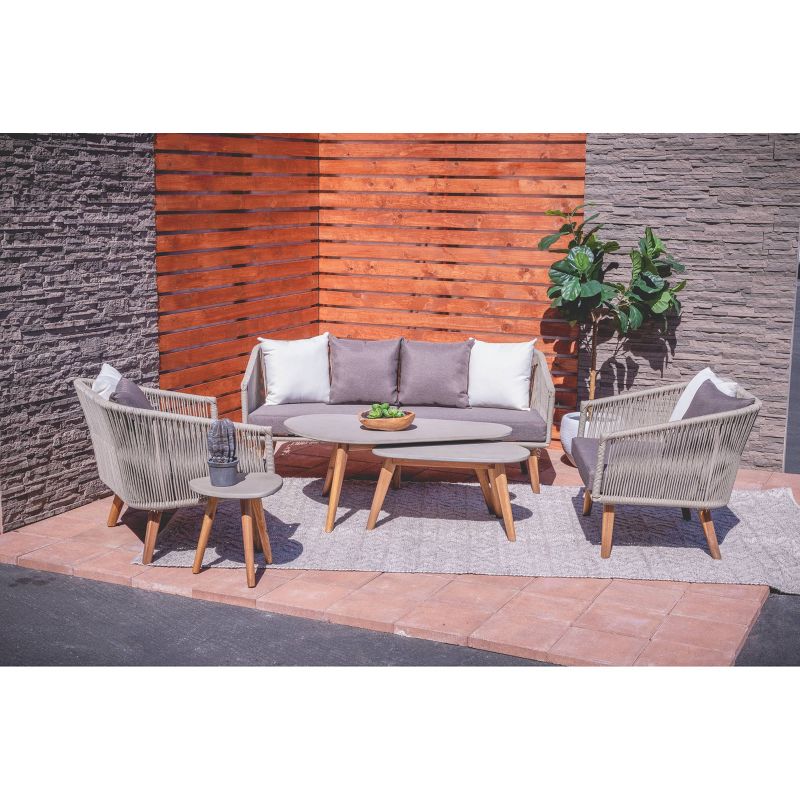 Modern Outdoor Couch with Wood Legs - Gray - Olivia & May