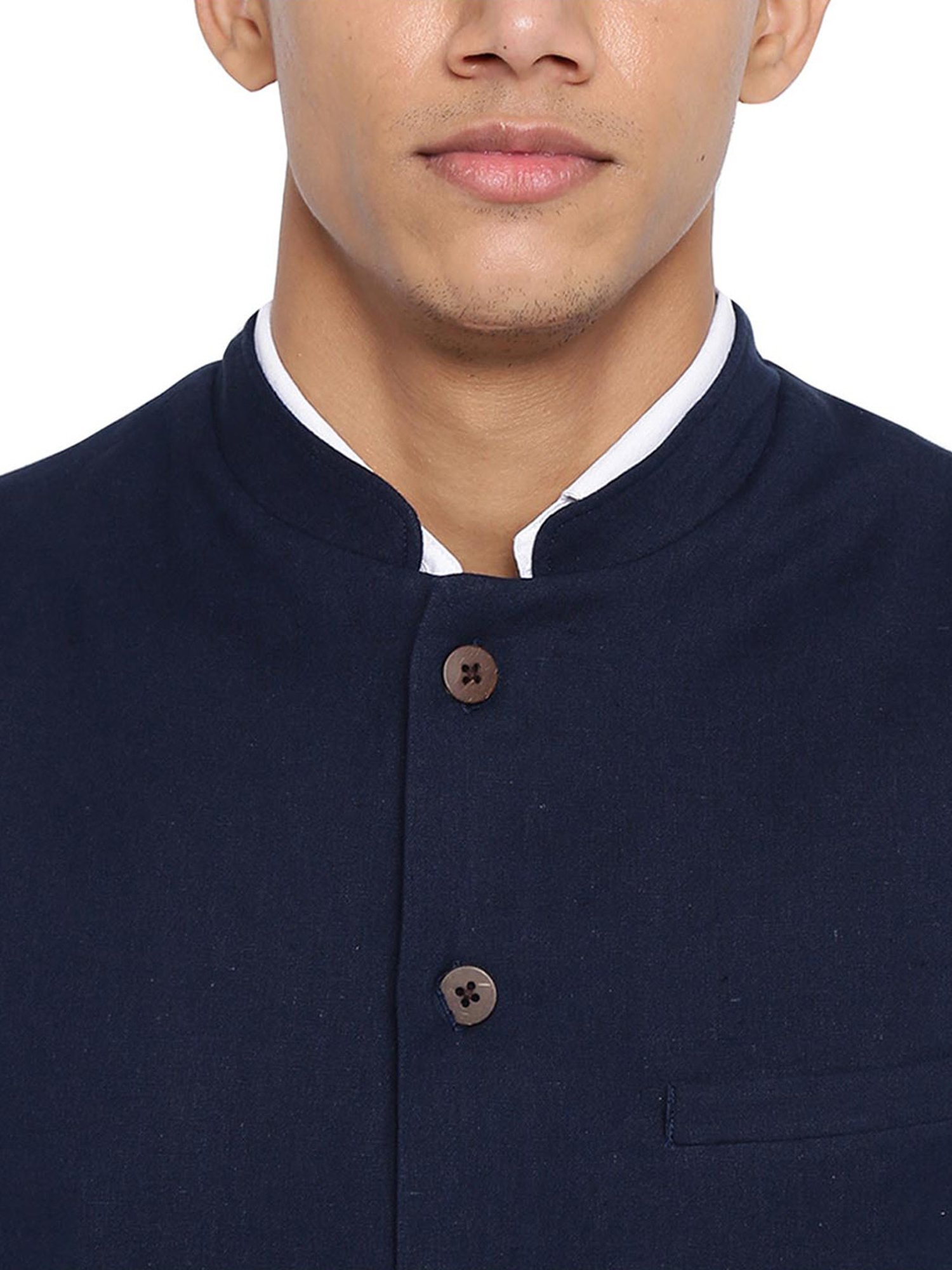 Fabindia Navy Cotton Slim Fit Nehru Jacket
