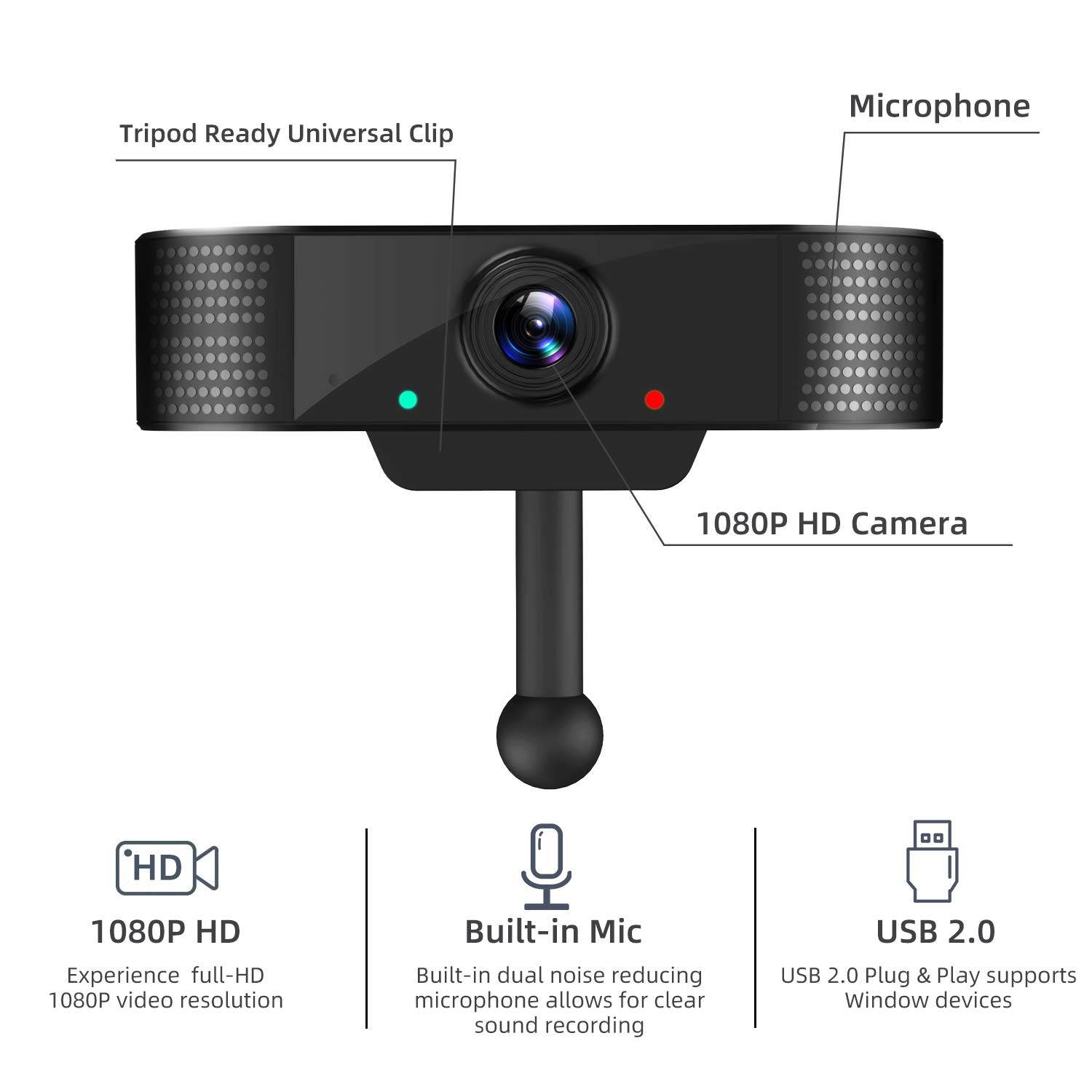 1080P Full HD Webcam with Microphone, USB Web Cameras Streaming Computer Camera for Windows Mac PC,120 Degrees Wide-Angle 30fps, Large Sensor Superior Low Light for Video Calling Conferencing Gaming