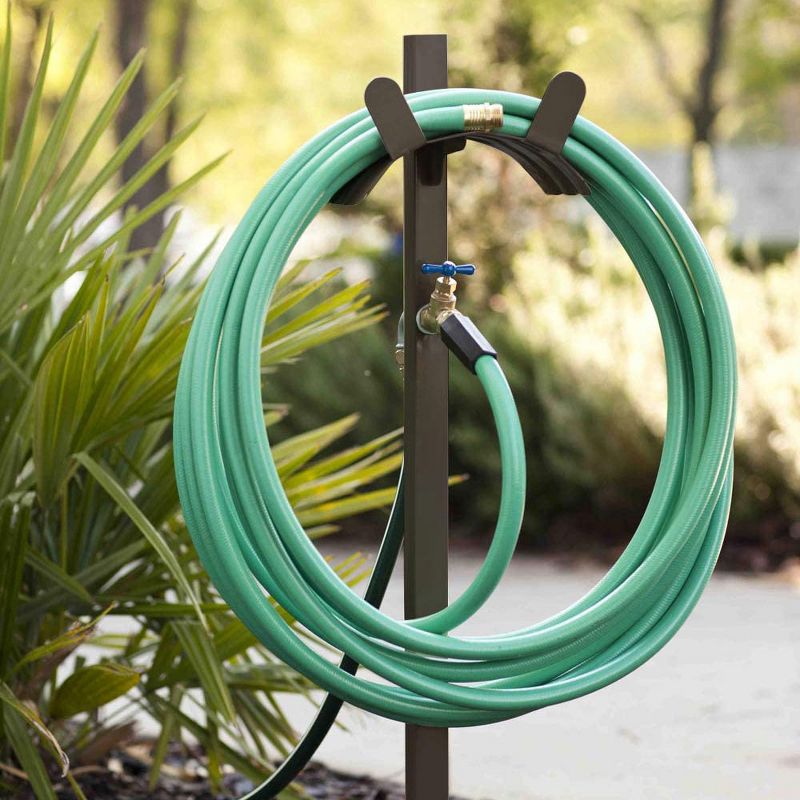 Liberty Garden LBG-693-T Steel Freestanding Industrial Garden Water Hose Stand with Brass Bib Holds up to 150' of 5/8" Hose, Bronze