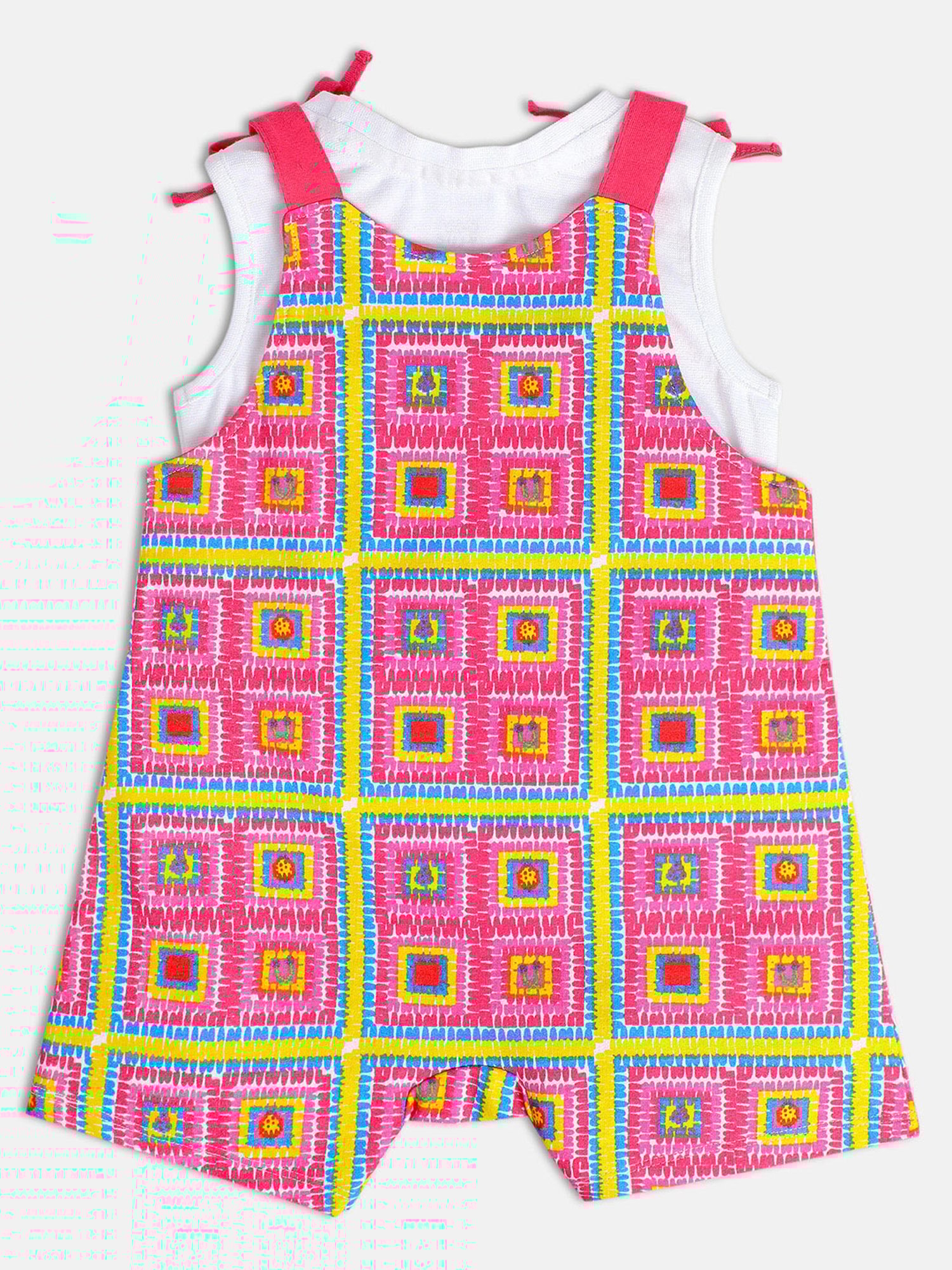 MINIKLUB Kids Pink & White Printed Top with Dungaree