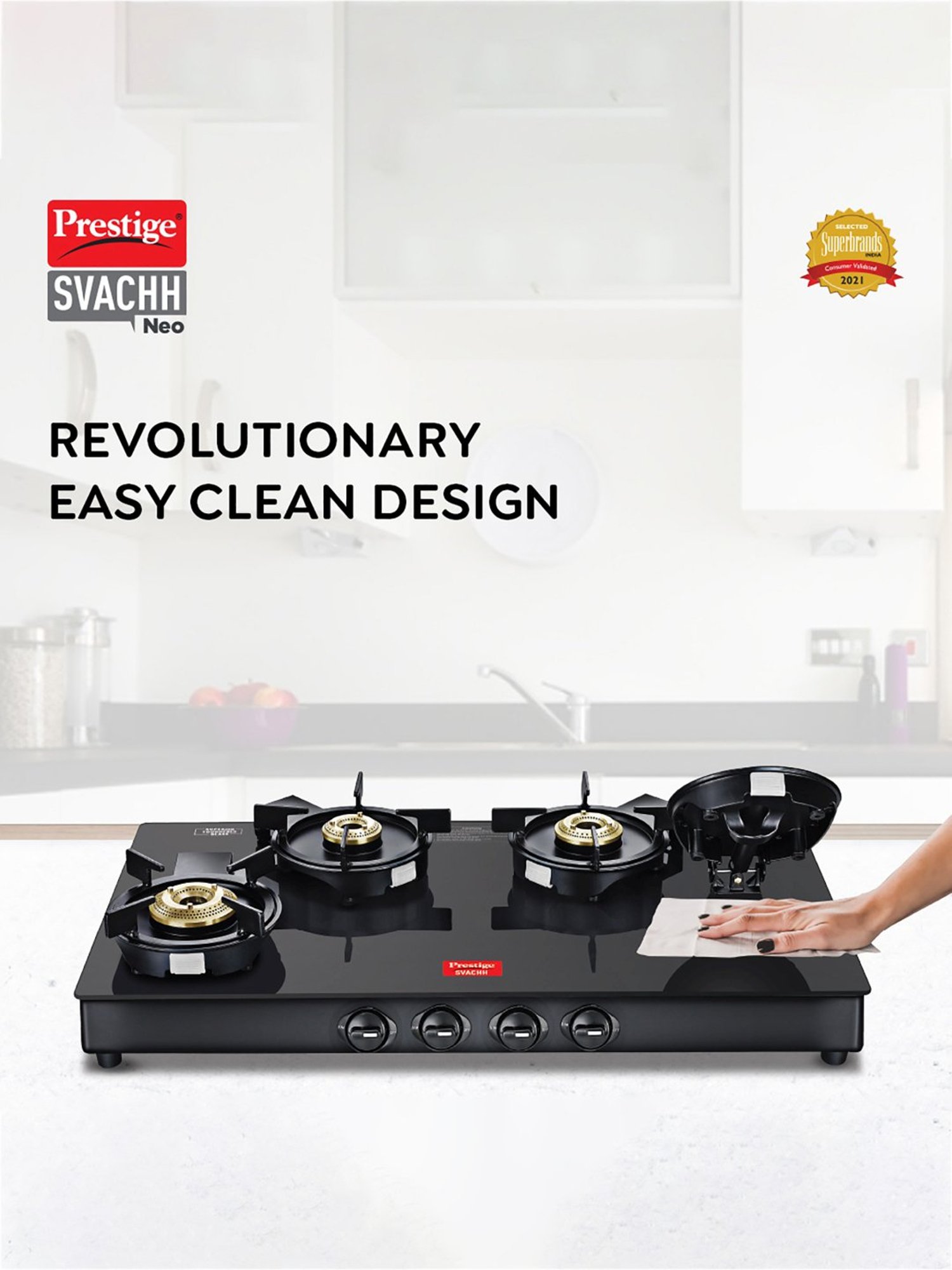 Prestige Svachh Neo GTSN 04 L Black Glass Gas Stove With Liftable 4 Burners