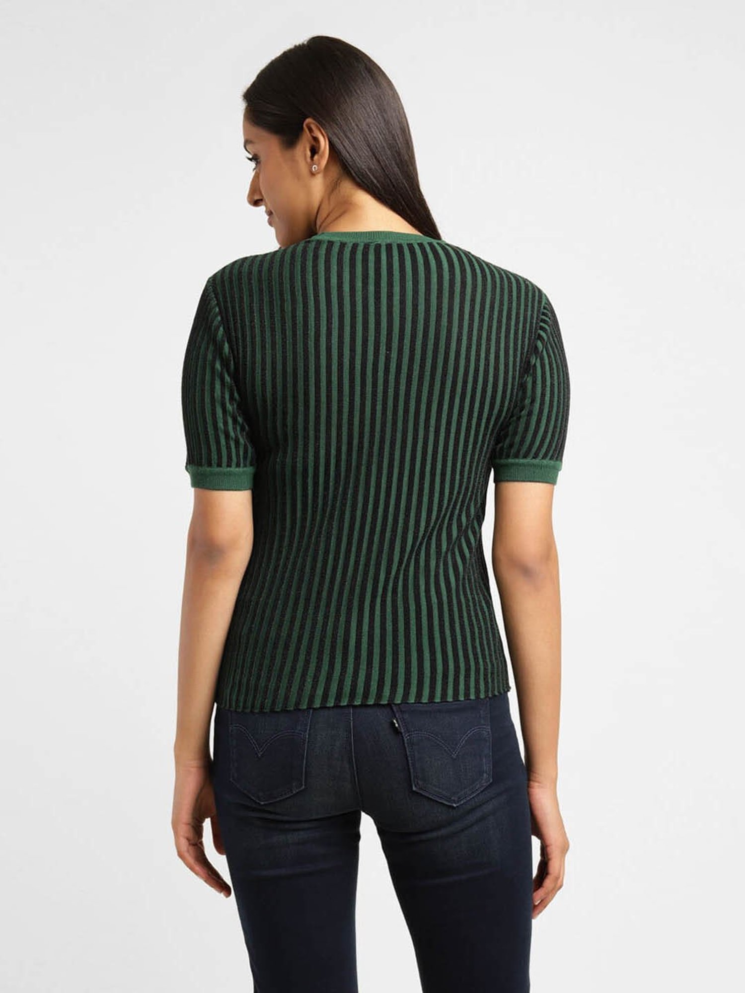 Levi's Dark Green & Black Cotton Striped Top