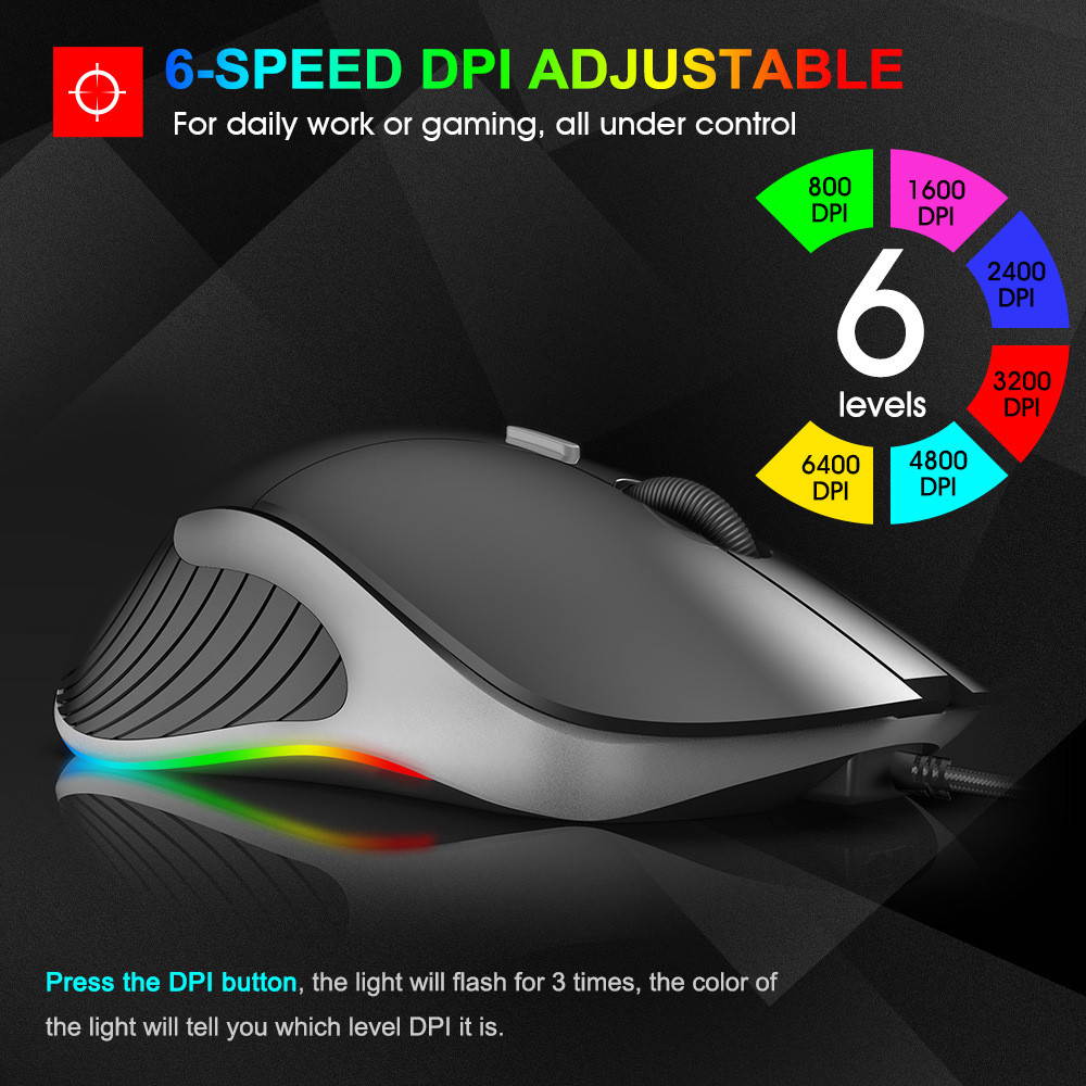 Gaming Mouse Gamer Computer Mouse Wired Ergonomic Mause with Cable 6400DPI Led Game Mice RGB USB Optical PC Mouse with Backlight