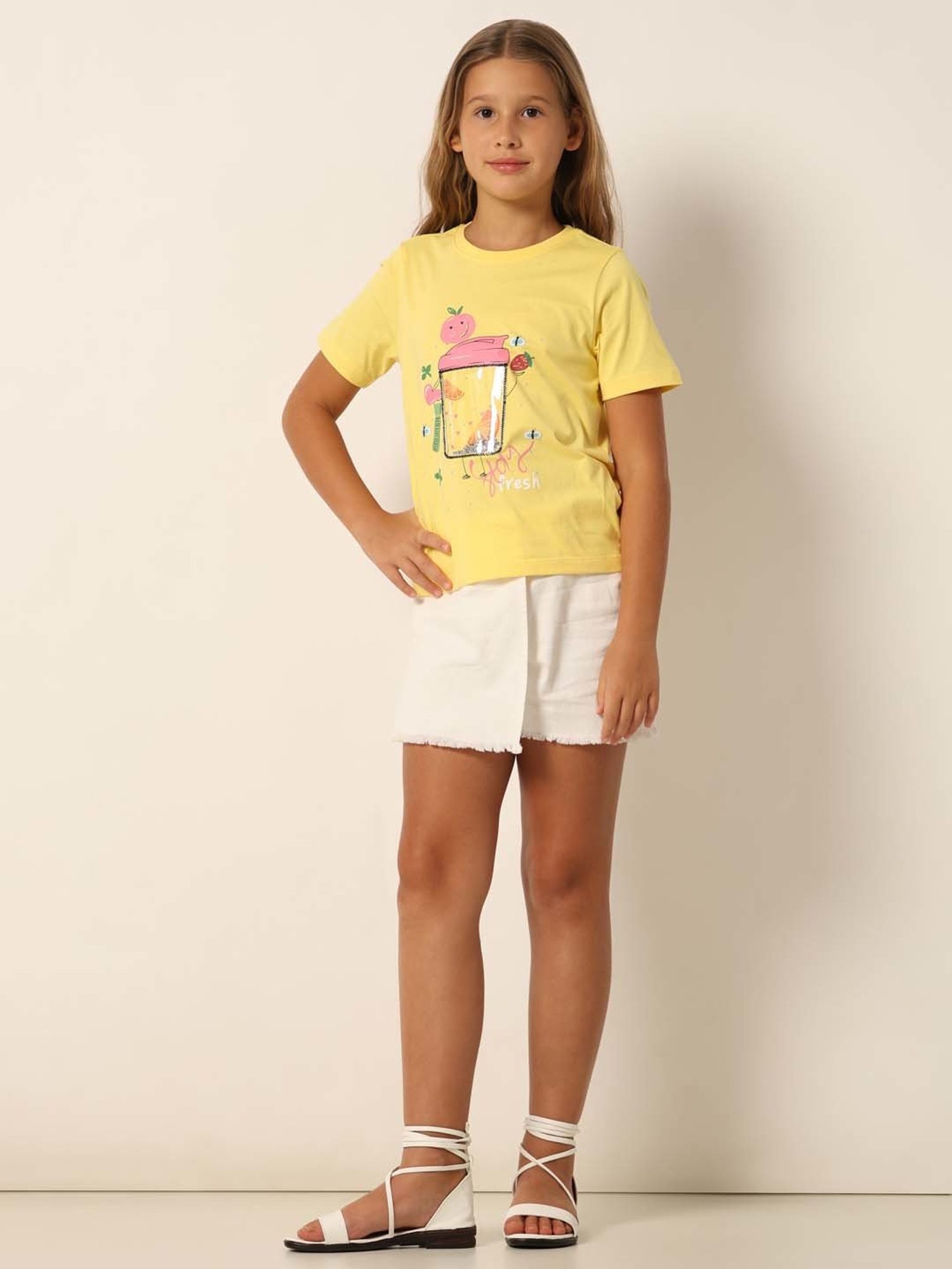 VERO MODA GIRL Yellow Cotton Printed T-Shirt
