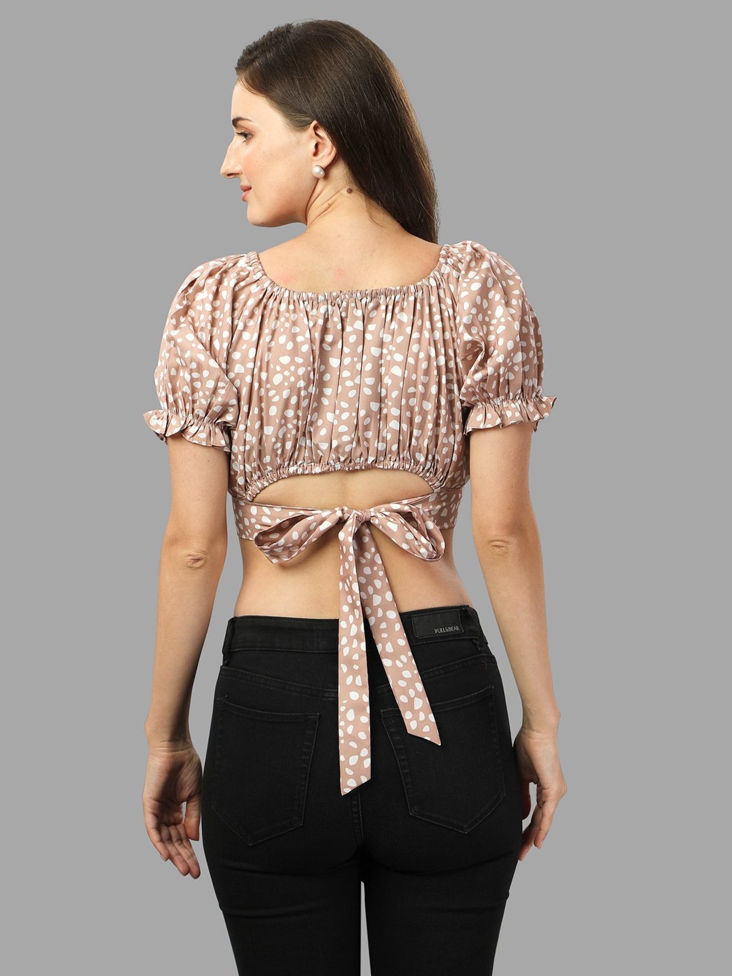 MASAKALI.CO Light Brown Printed Crop Top