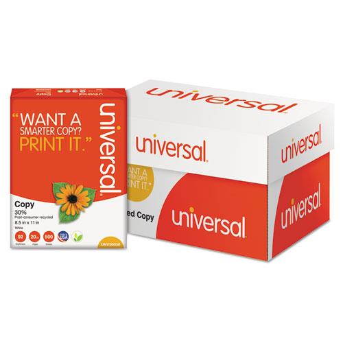 Universal UNV20030PLT 30% Recycled Copy Paper, 92 Brightness, 20lb, 8 1/2 x 11, White, 5000/Ctn - 1 Pallet (40 Cartons)