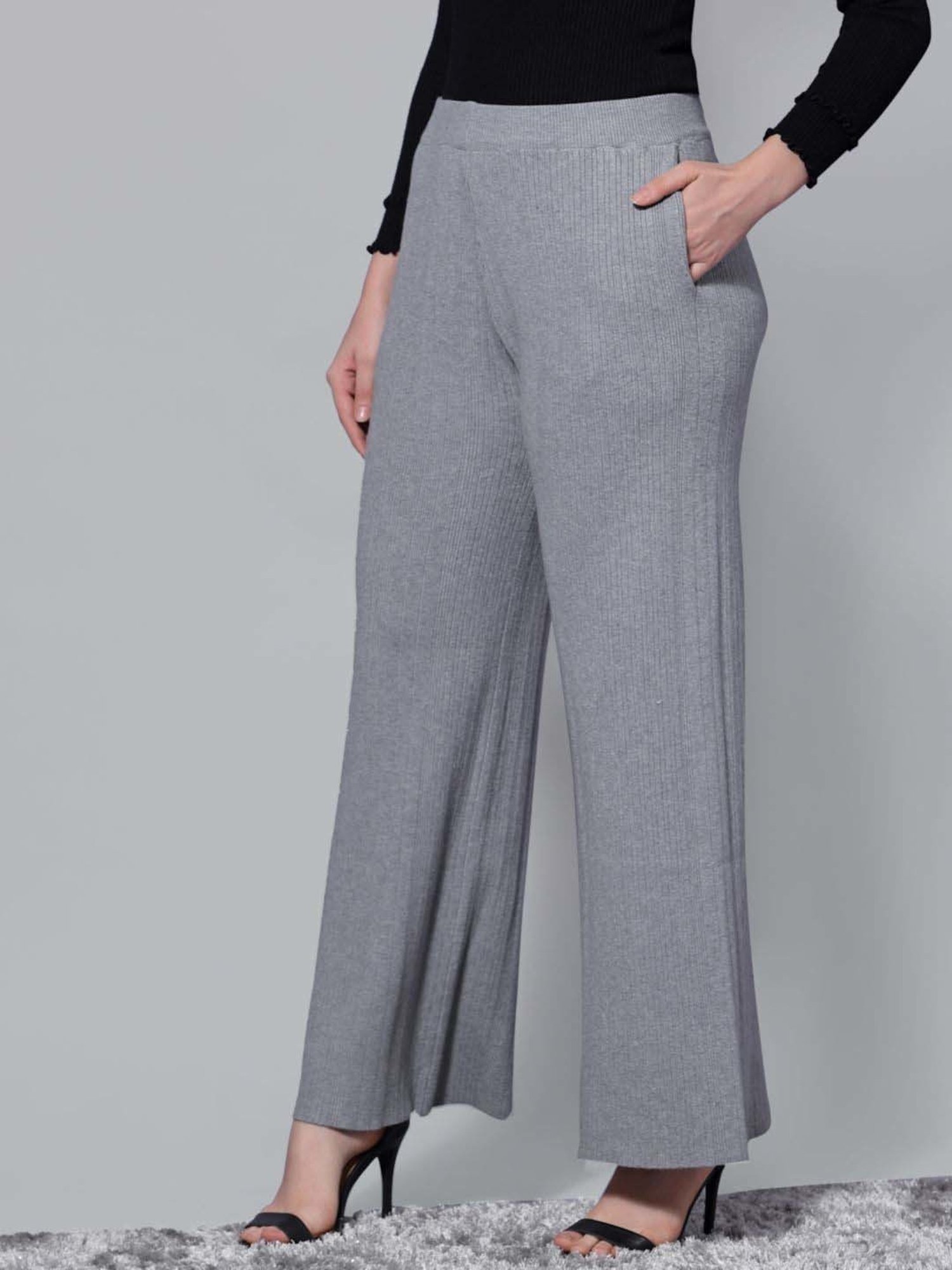 Mafadeny Grey Self Pattern Palazzos
