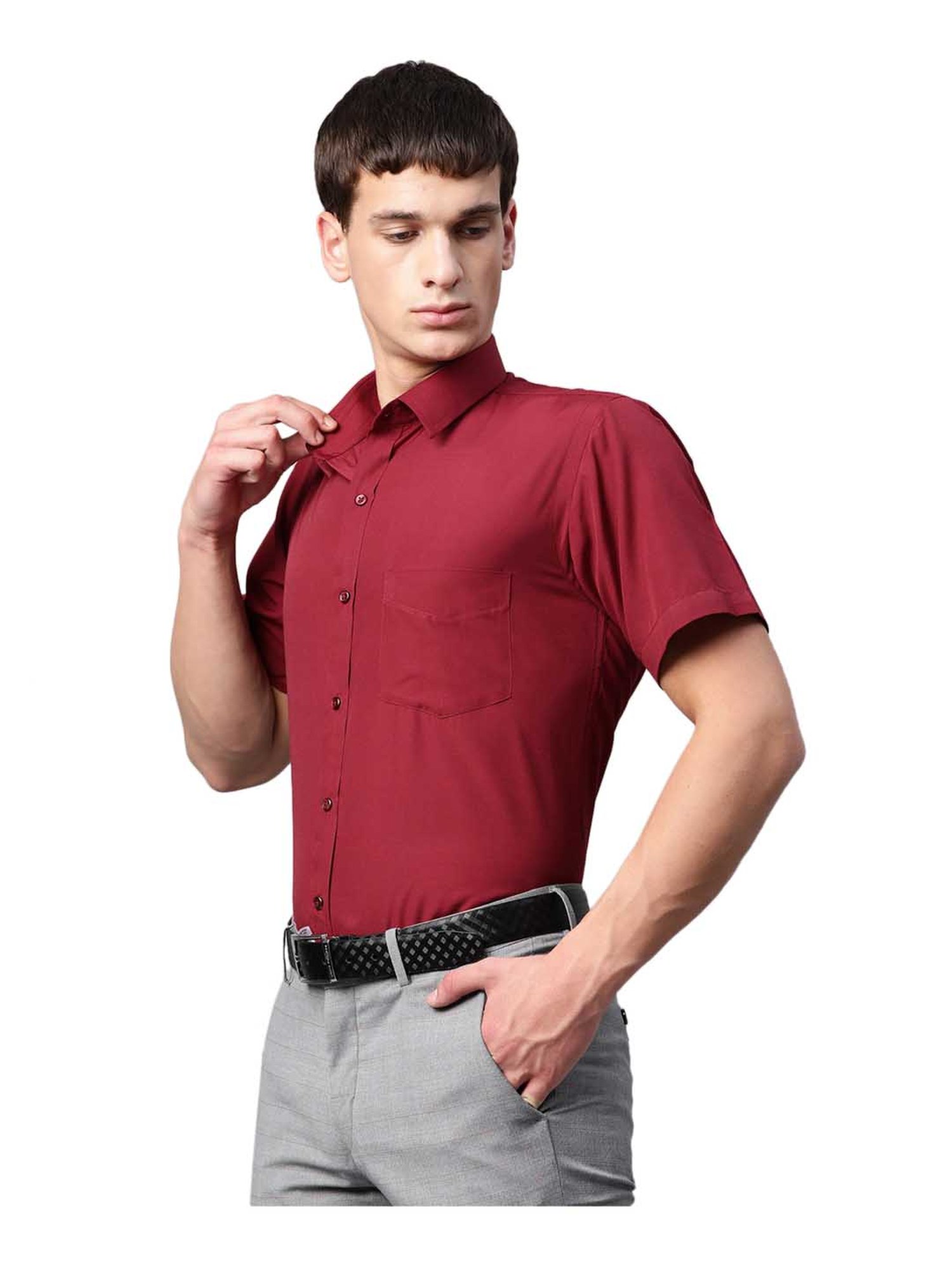 English Navy Maroon Short Sleeves Shirt