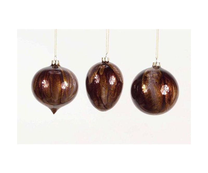 Melrose Set of 3 Shiny Coffee Brown Glass Drop, Onion and Ball Christmas Ornaments