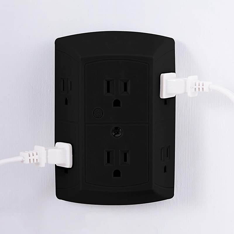 UltraPro 6Outlet Sur Protector Adapter Spaced Wall Tap 2 Pack 3Prong Power Strip Charging Station Side Access Black 47845