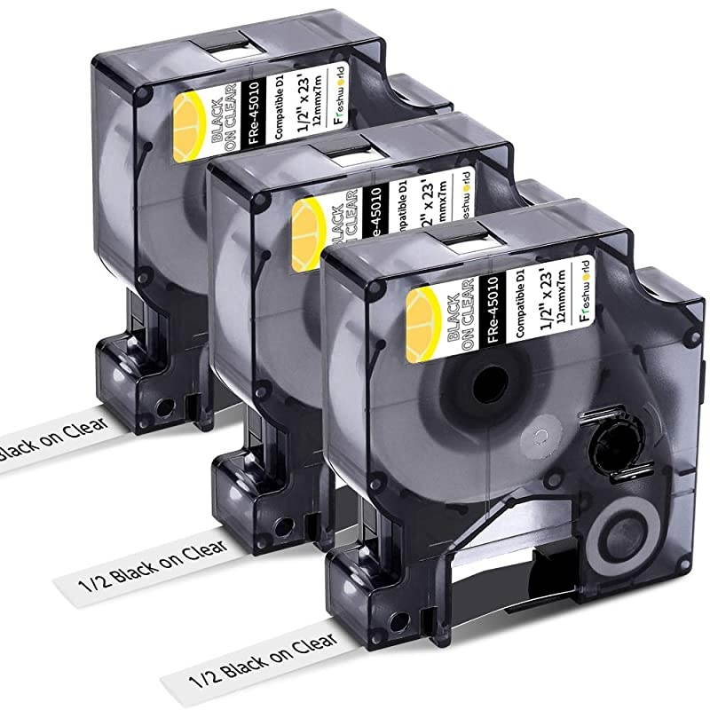 Compatible Label Tape Replacement for Dymo D1 Labels Tape 45010 S0720500 RefillBlack on Clear 12 x 23 Labeling Tape for Dymo LabelManager PnP 160 360D 280 420P 450 Duo Label Maker3P